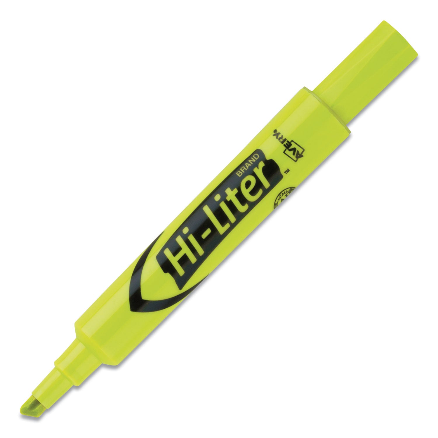 Avery® HI-LITER Desk-Style Highlighters, Fluorescent Yellow Ink, Chisel Tip, Yellow/Black Barrel, Dozen