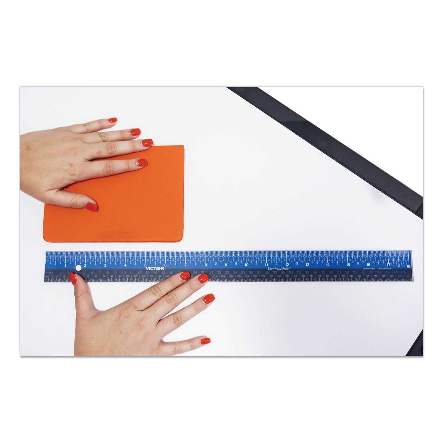 Victor® Easy Read Stainless Steel Ruler, Standard/Metric, 18".25 Long, Blue