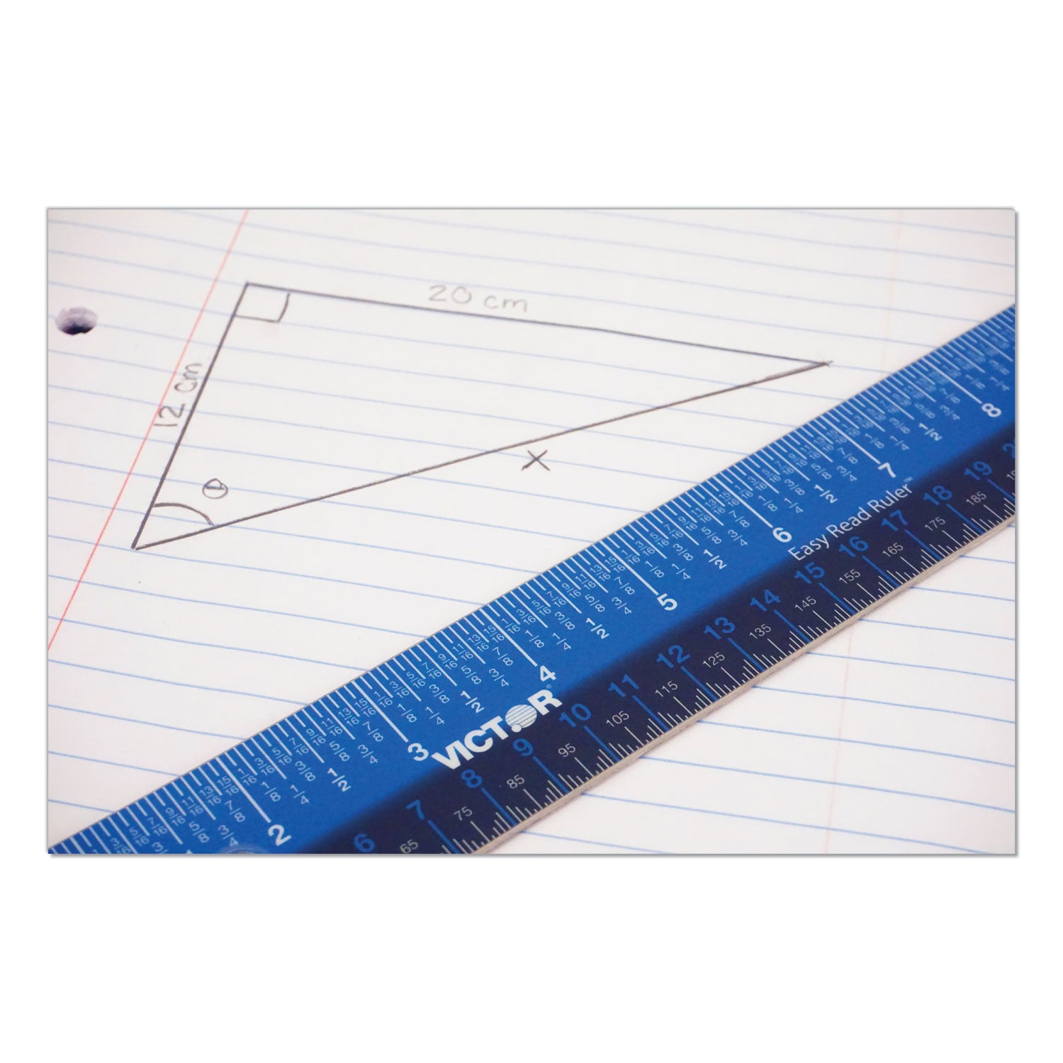 Victor® Easy Read Stainless Steel Ruler, Standard/Metric, 18".25 Long, Blue