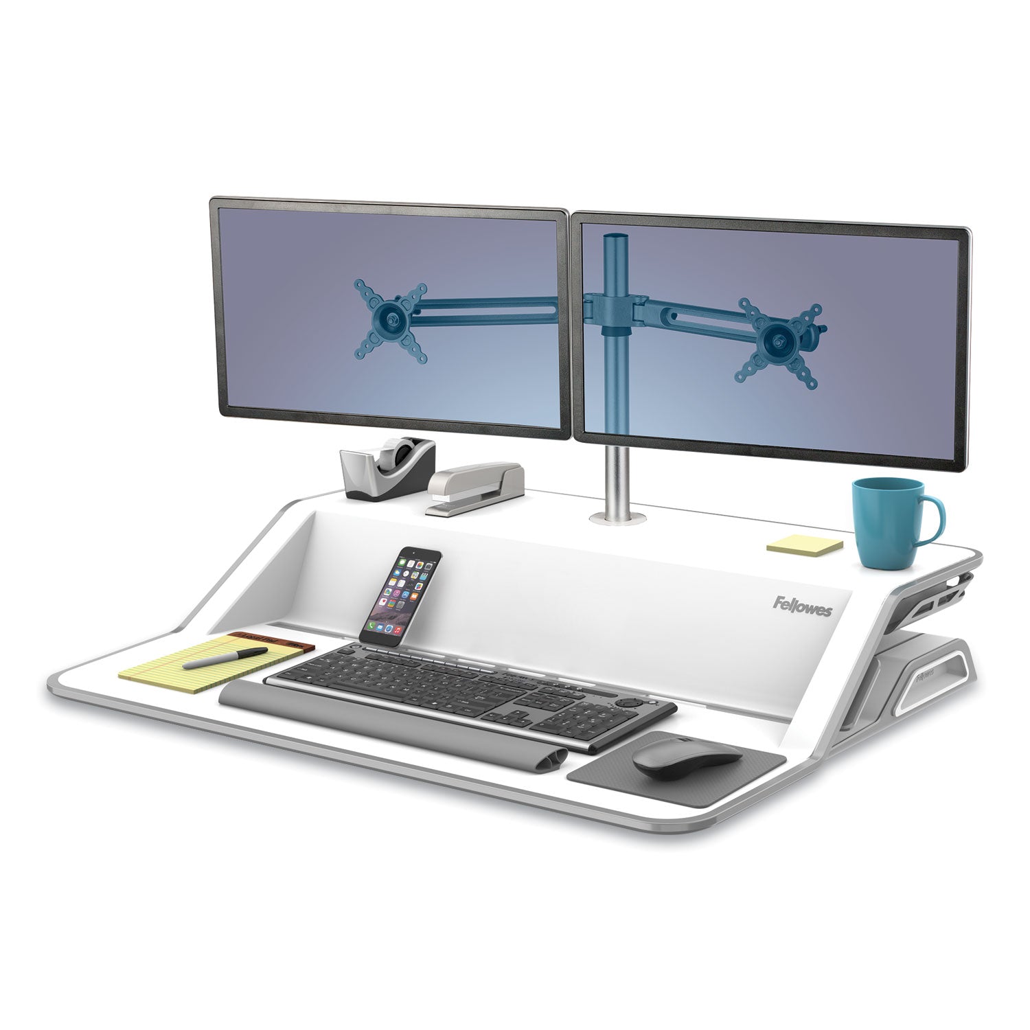 Fellowes® Lotus Dual Monitor Arm Kit, For 26" Monitors, Silver, Supports 13 lb