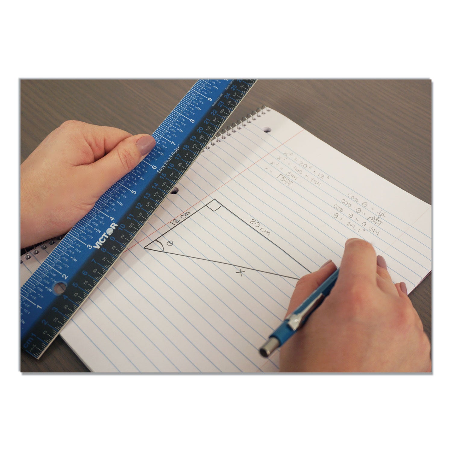 Victor® Easy Read Stainless Steel Ruler, Standard/Metric, 12".5 Long, Blue