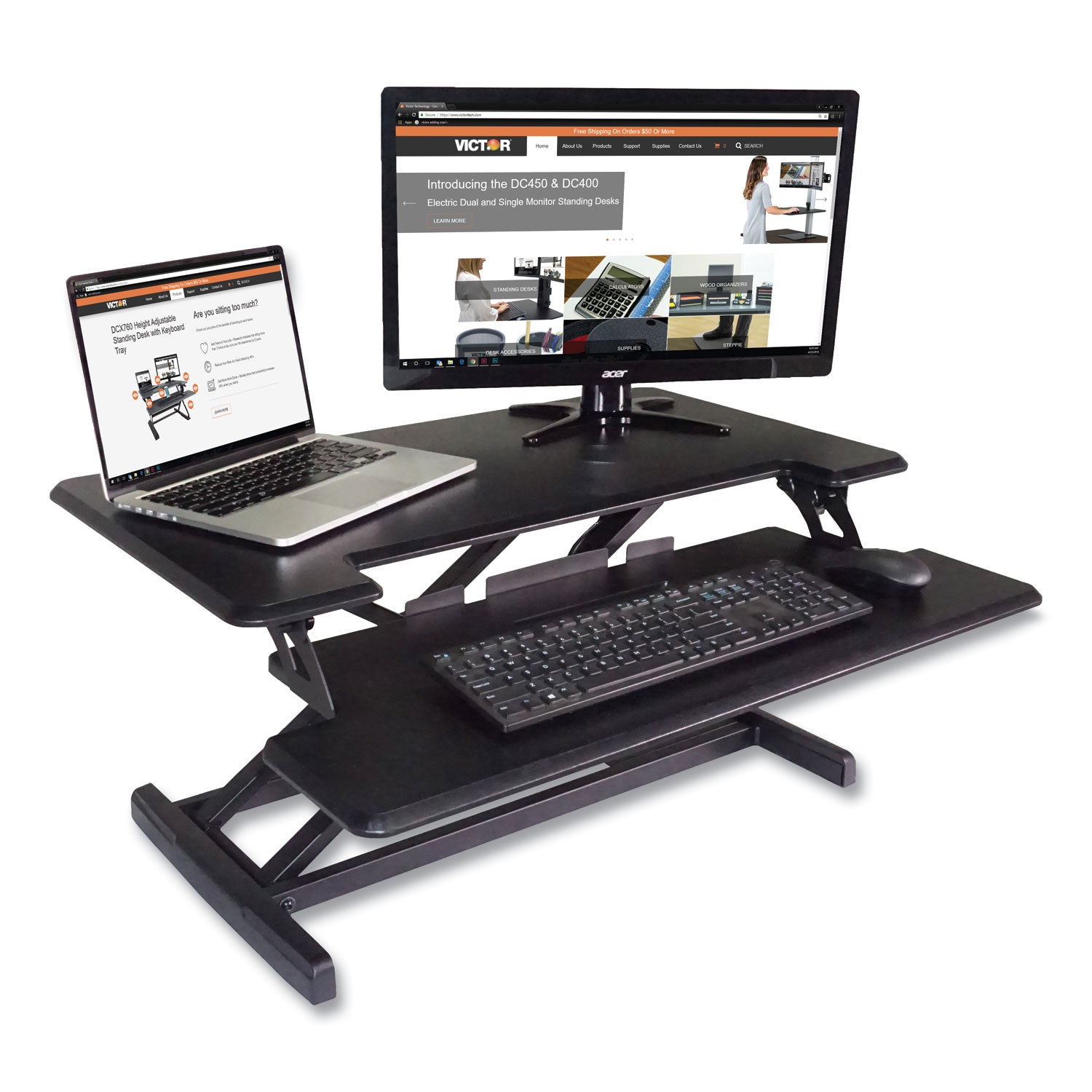 High Rise Height Adjustable Compact Standing Desk with Keyboard Tray, 32.5 x 25 x 19, Black