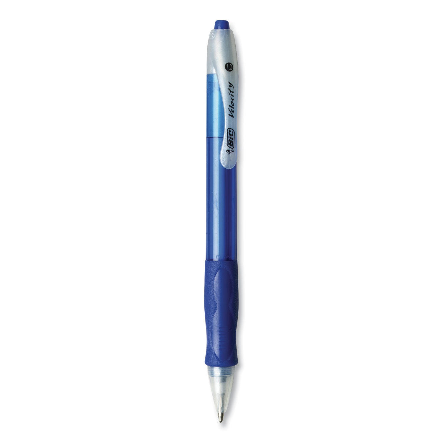 BIC® Velocity Easy Glide Ballpoint Pen, Retractable, Medium 1 mm, Blue Ink, Translucent Blue Barrel, Dozen