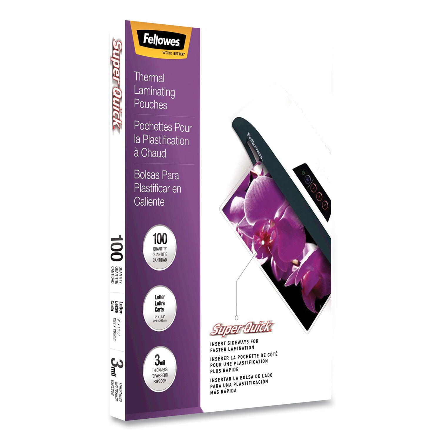 SuperQuick Thermal Laminating Pouches, 3 mil, 9" x 11.5", Gloss Clear, 100/Pack Fellowes® Flipcost