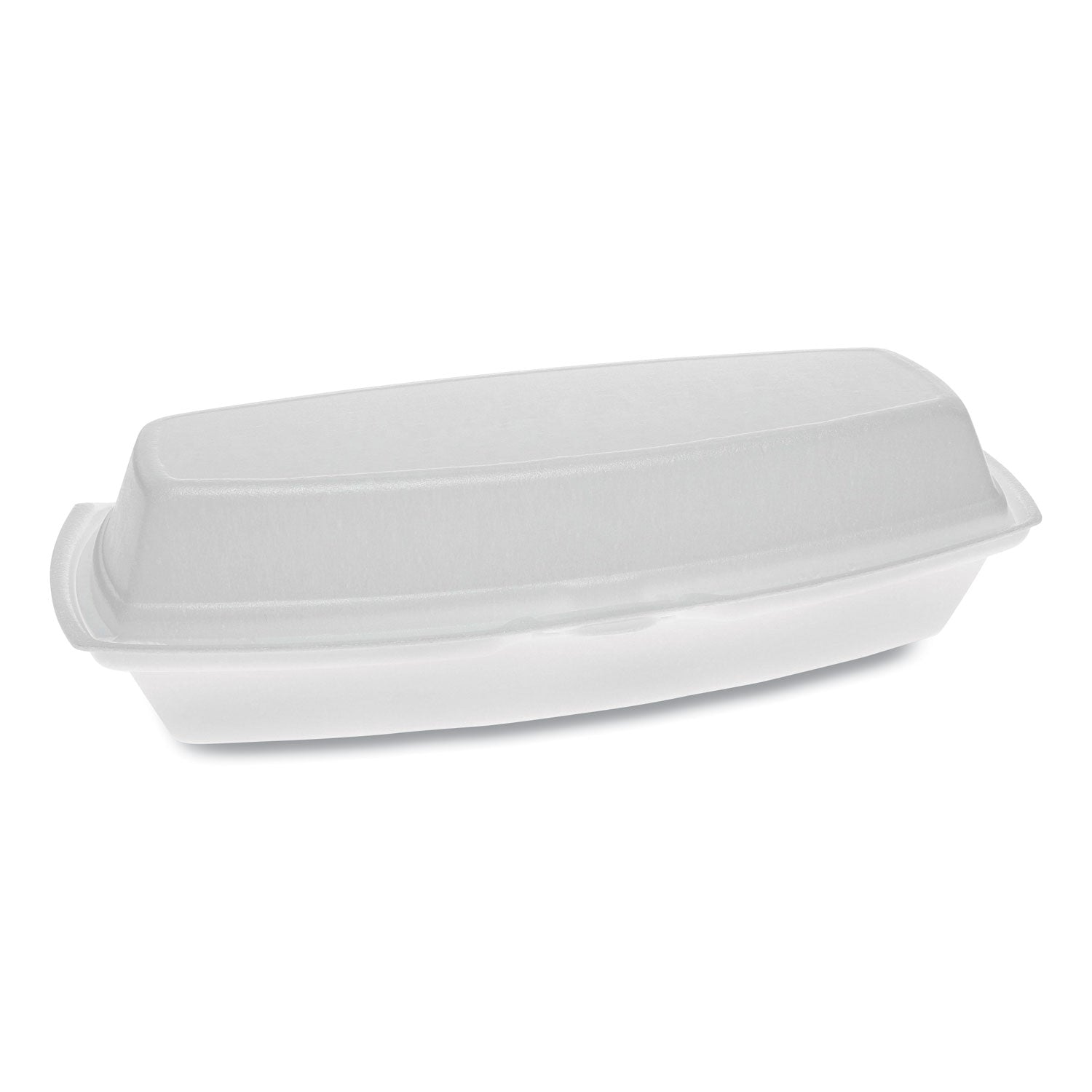 Foam Hinged Lid Container, Single Tab Lock Hot Dog, 7.25 x 3 x 2, White, 504/Carton Pactiv Evergreen Flipcost