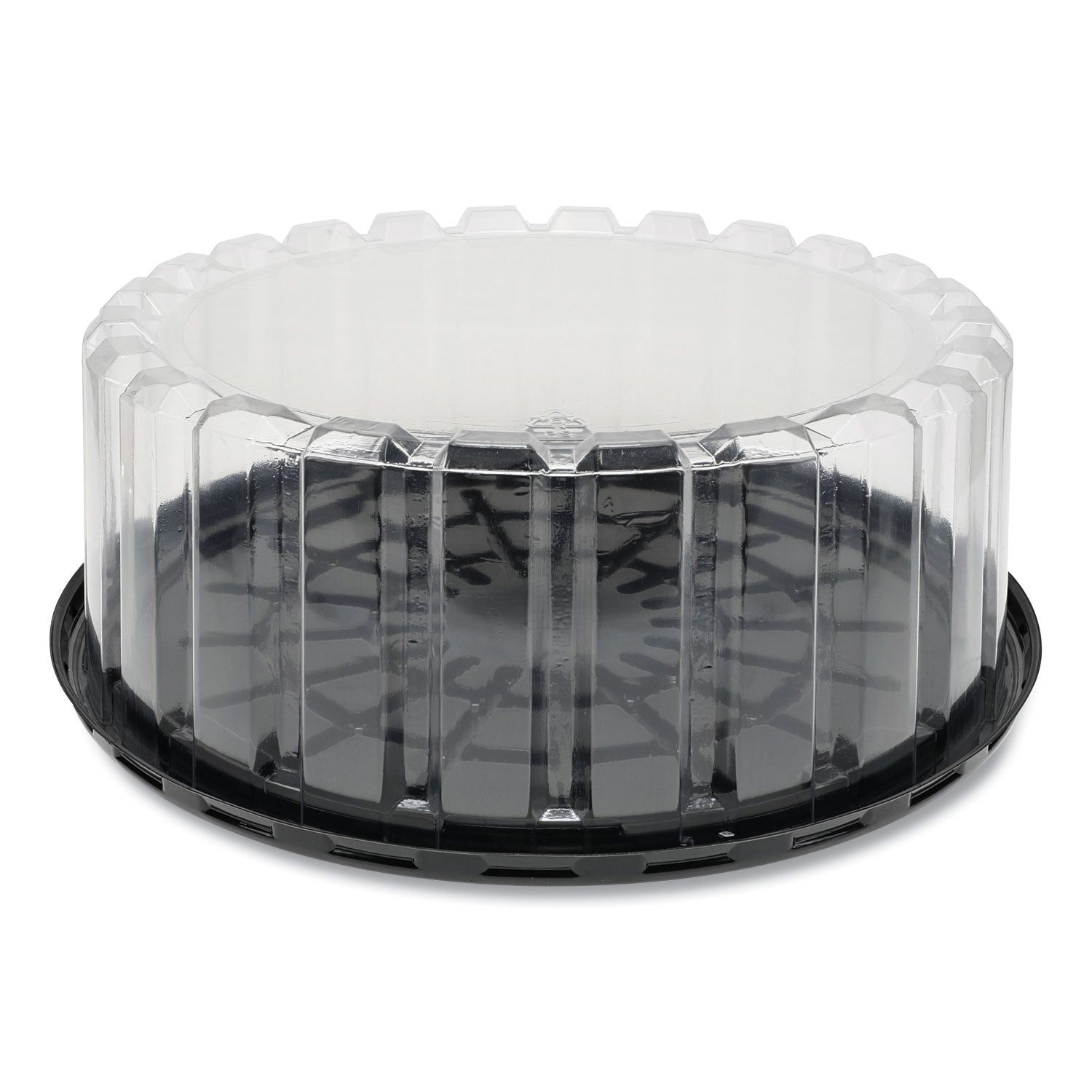 Plastic Cake Container, Shallow 9" Cake Container, 9" Diameter x 3.38"h, Clear/Black, 90/Carton