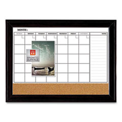 QUARTET MFG. Magnetic Combination Dry Erase Calendar/Cork Board, 35 x 23, Tan/White Surface, Black Wood Frame - Flipcost