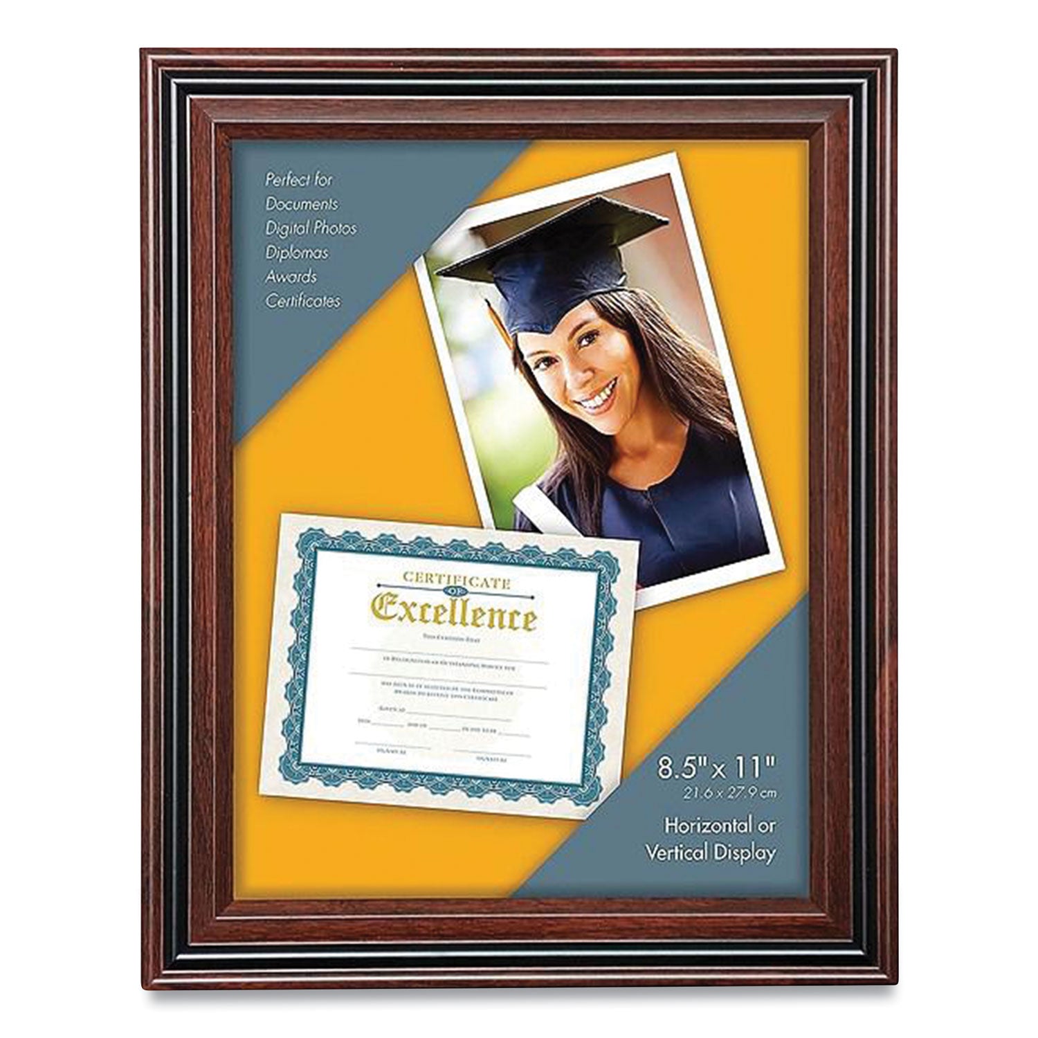 Plastic Certificate Frame, 8.5 x 11, Rosewood/Black