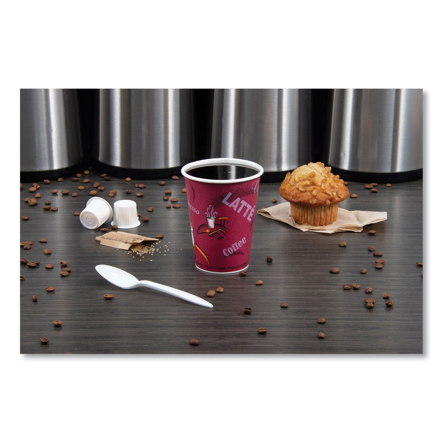 SOLO® Paper Hot Drink Cups in Bistro Design, 12 oz, Maroon, 50/Bag, 20 Bags/Carton