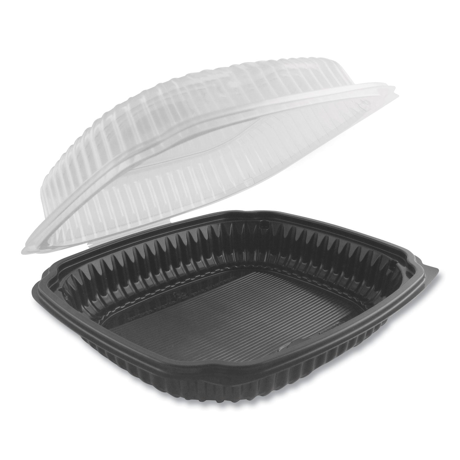 Culinary Lites Microwavable Container, 47.5 oz, 10.56 x 9.98 x 3.18, Clear/Black, Plastic, 100/Carton