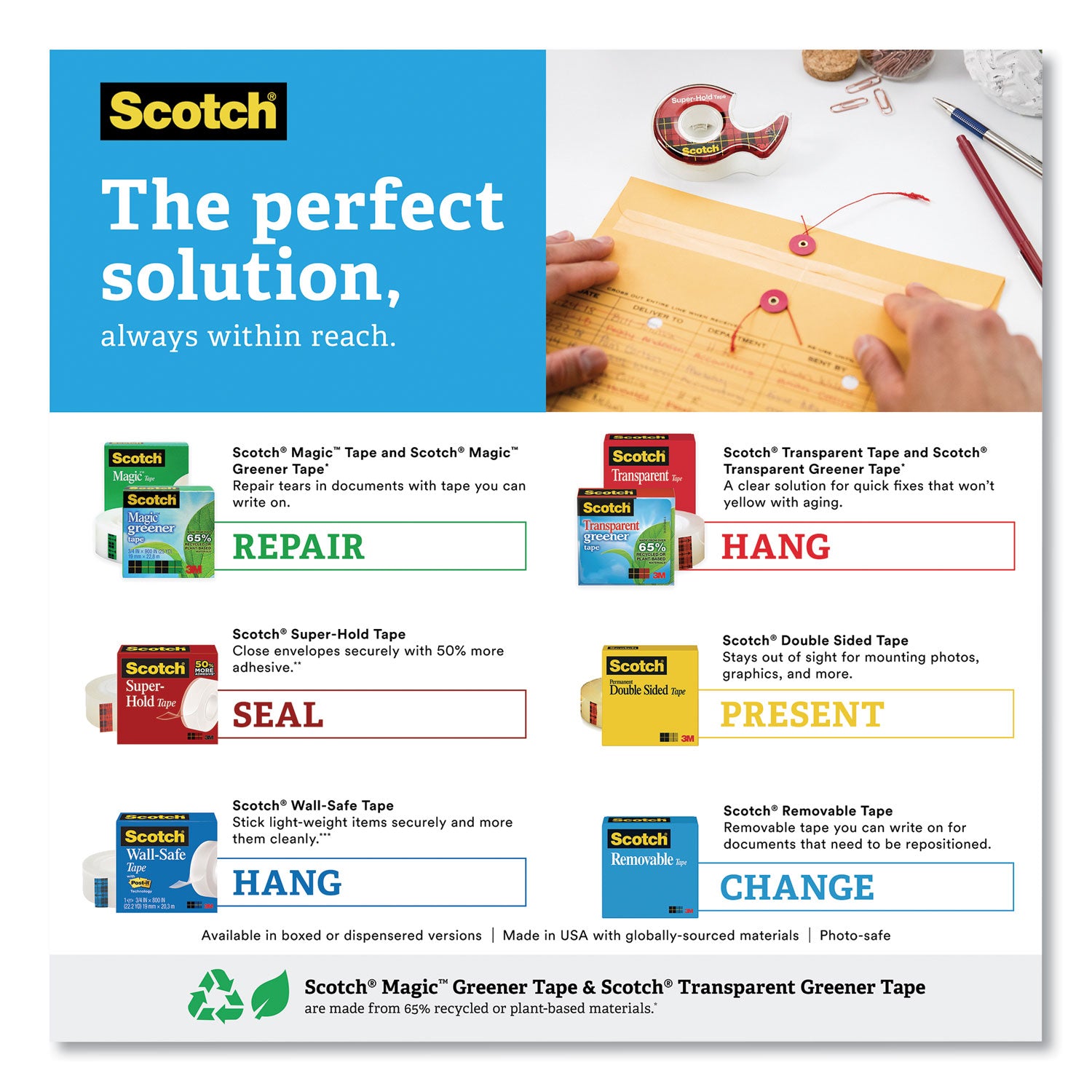 Scotch® Super-Hold Tape Refill, 1" Core, 0.75" x 27.77 yds, Crystal Clear, 10 Rolls/Pack