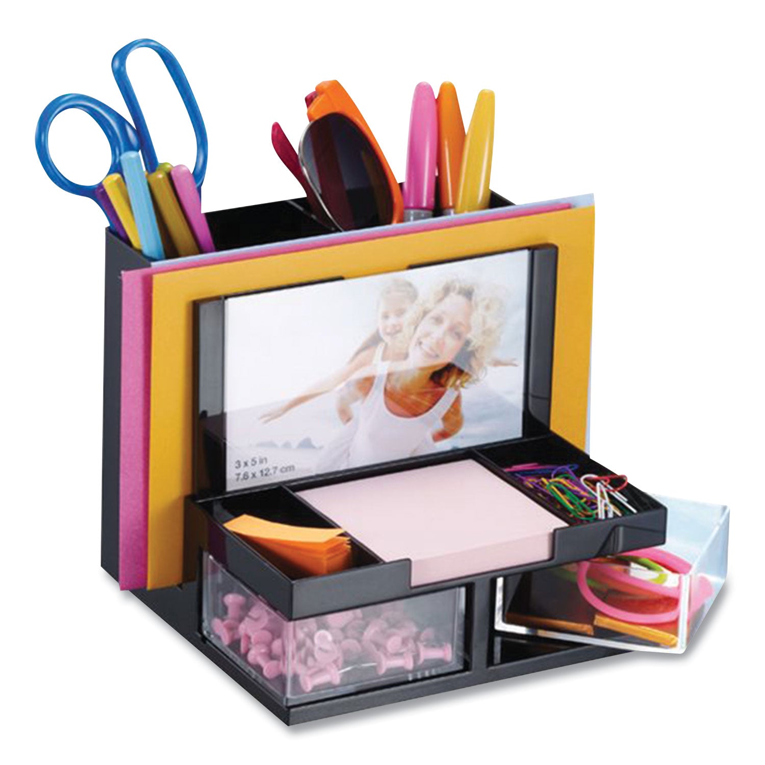 Officemate VersaPlus Desk Organizer,7 Compartments, Plastic, 6.19 x 6.31 x 5.5, Black