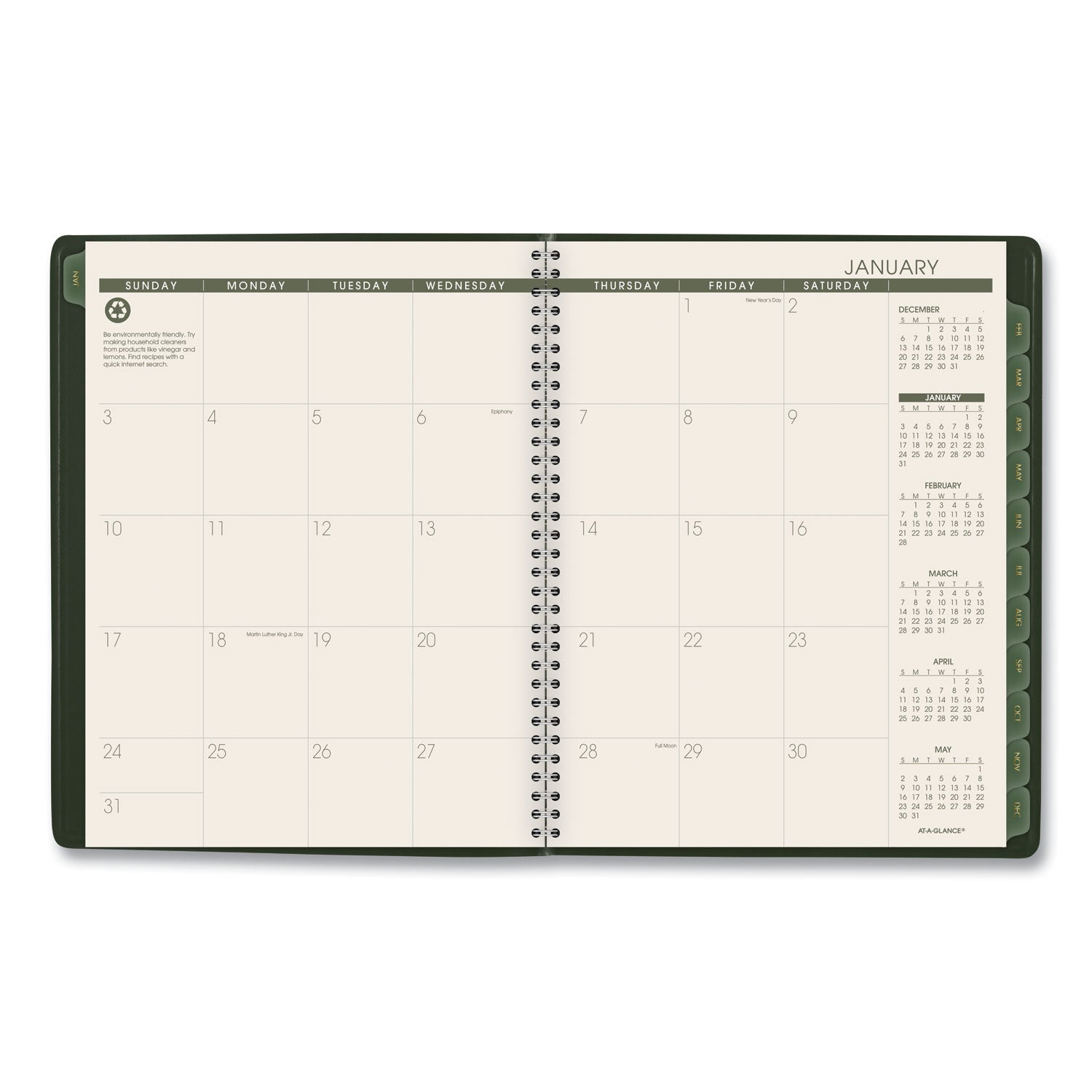 AT-A-GLANCE® Recycled Weekly Vertical-Column Format Appointment Book, 11 x 8.25, Green Cover, 12-Month (Jan to Dec): 2025