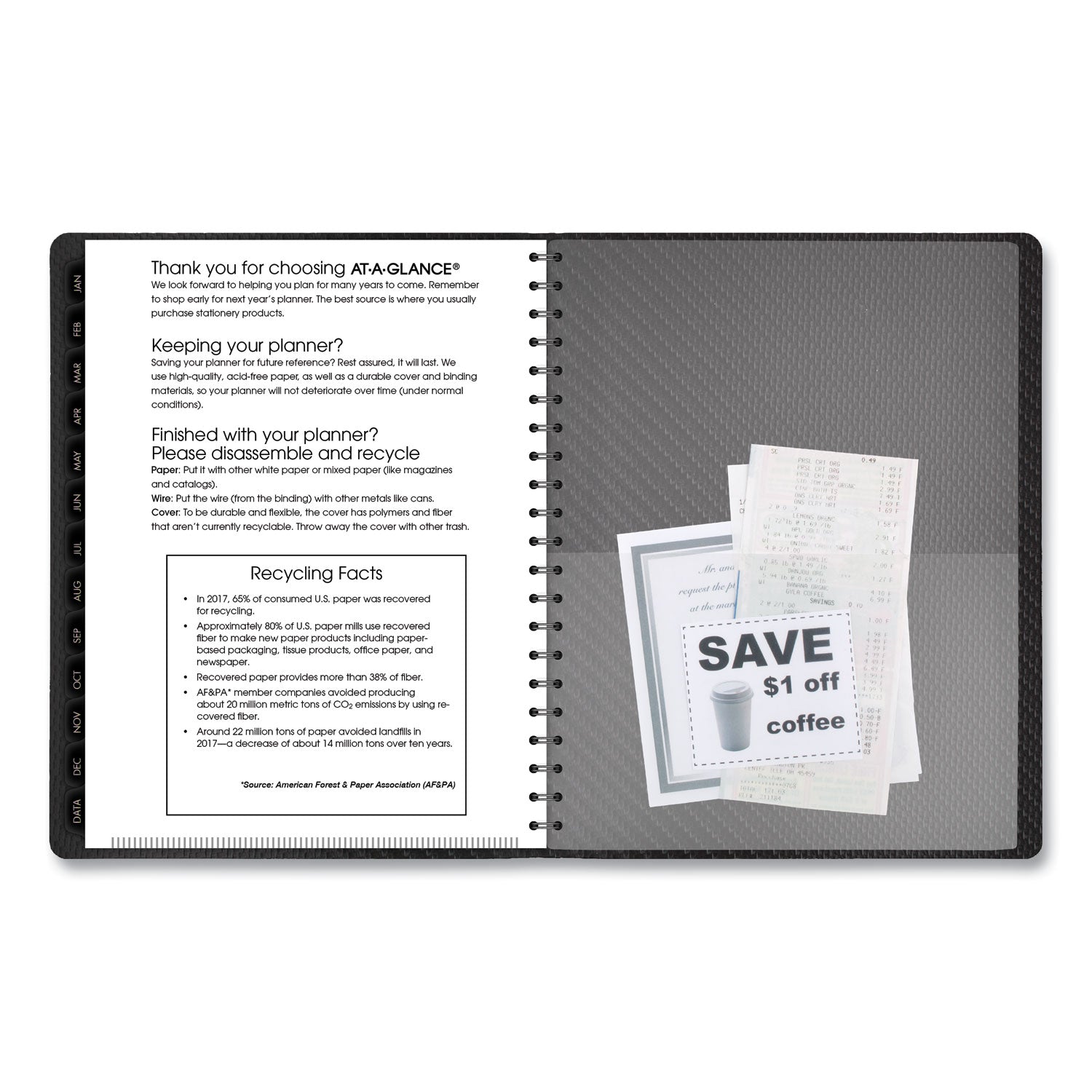 AT-A-GLANCE® Contemporary Weekly/Monthly Planner, Vertical-Column Format, 11 x 8.25, Graphite Cover, 12-Month (Jan to Dec): 2025