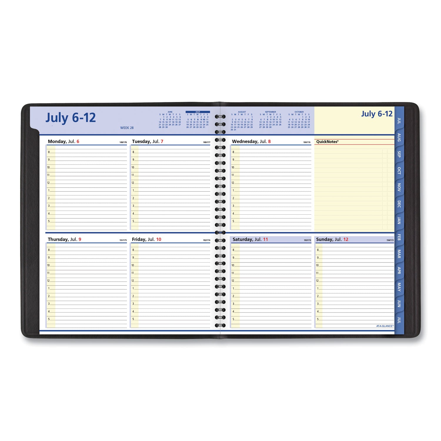 AT-A-GLANCE® QuickNotes Weekly/Monthly Planner, 10 x 8, Black Cover, 12-Month (July to June): 2024 to 2025