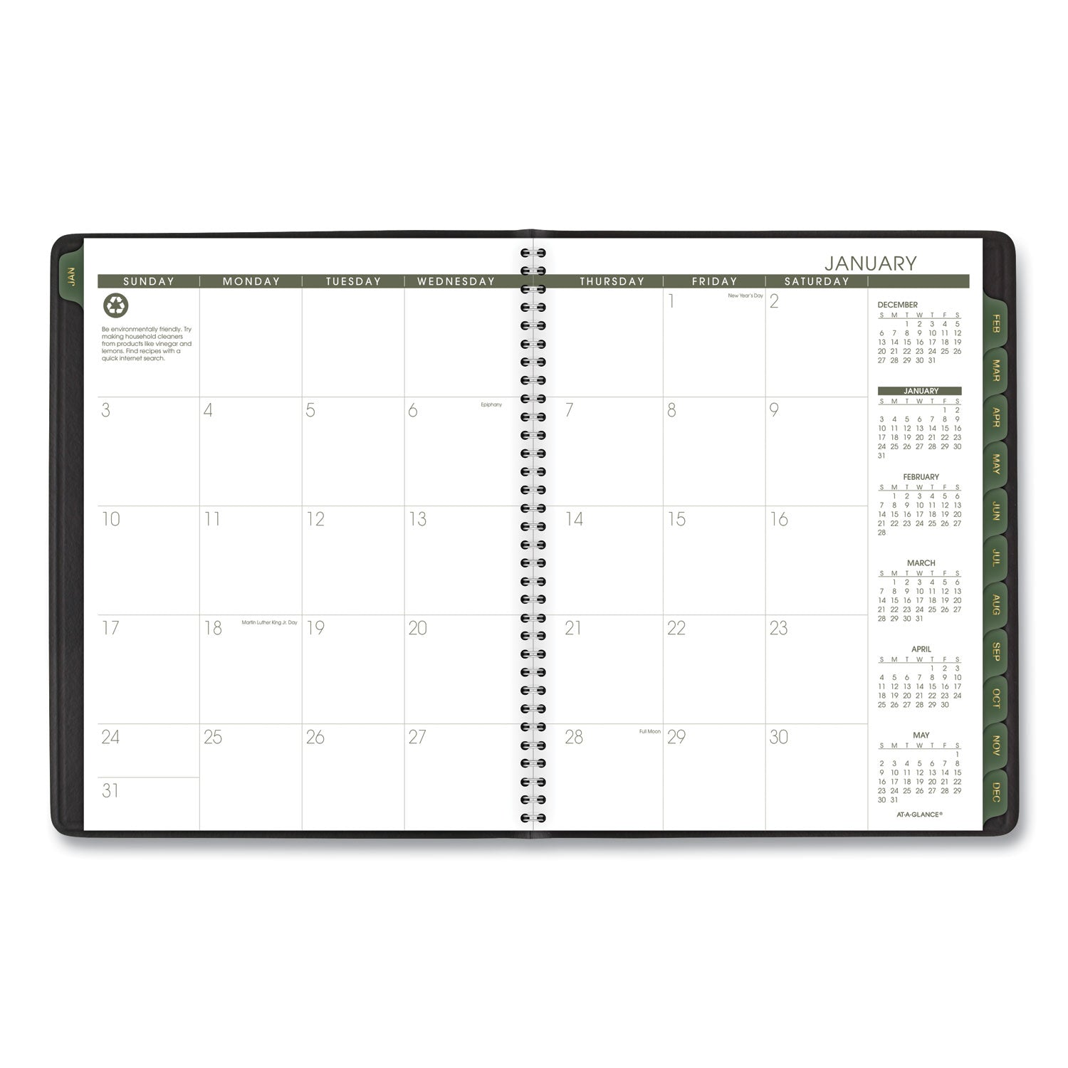 AT-A-GLANCE® Recycled Weekly Vertical-Column Format Appointment Book, 11 x 8.25, Black Cover, 12-Month (Jan to Dec): 2025