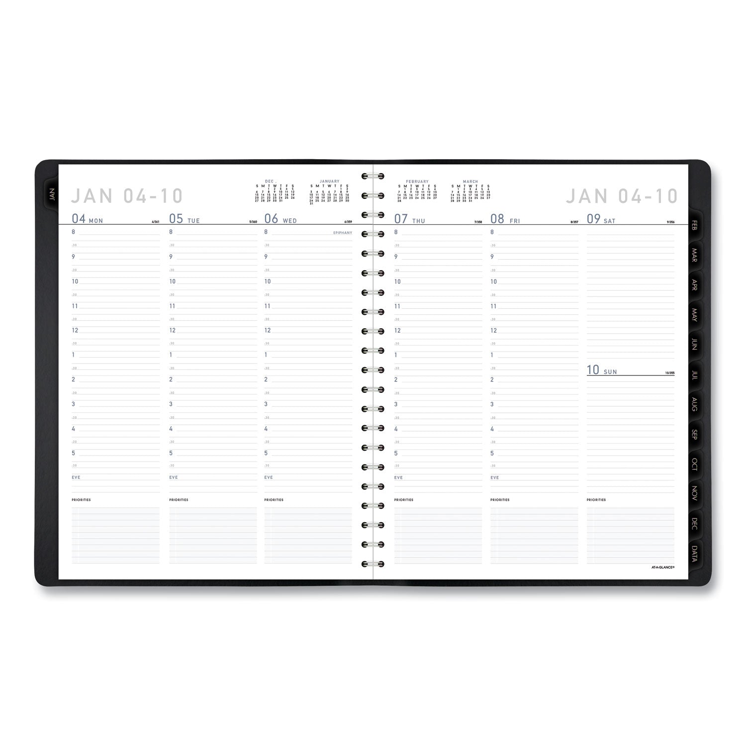 AT-A-GLANCE® Contemporary Weekly/Monthly Planner, Vertical-Column Format, 11 x 8.25, Black Cover, 12-Month (Jan to Dec): 2025