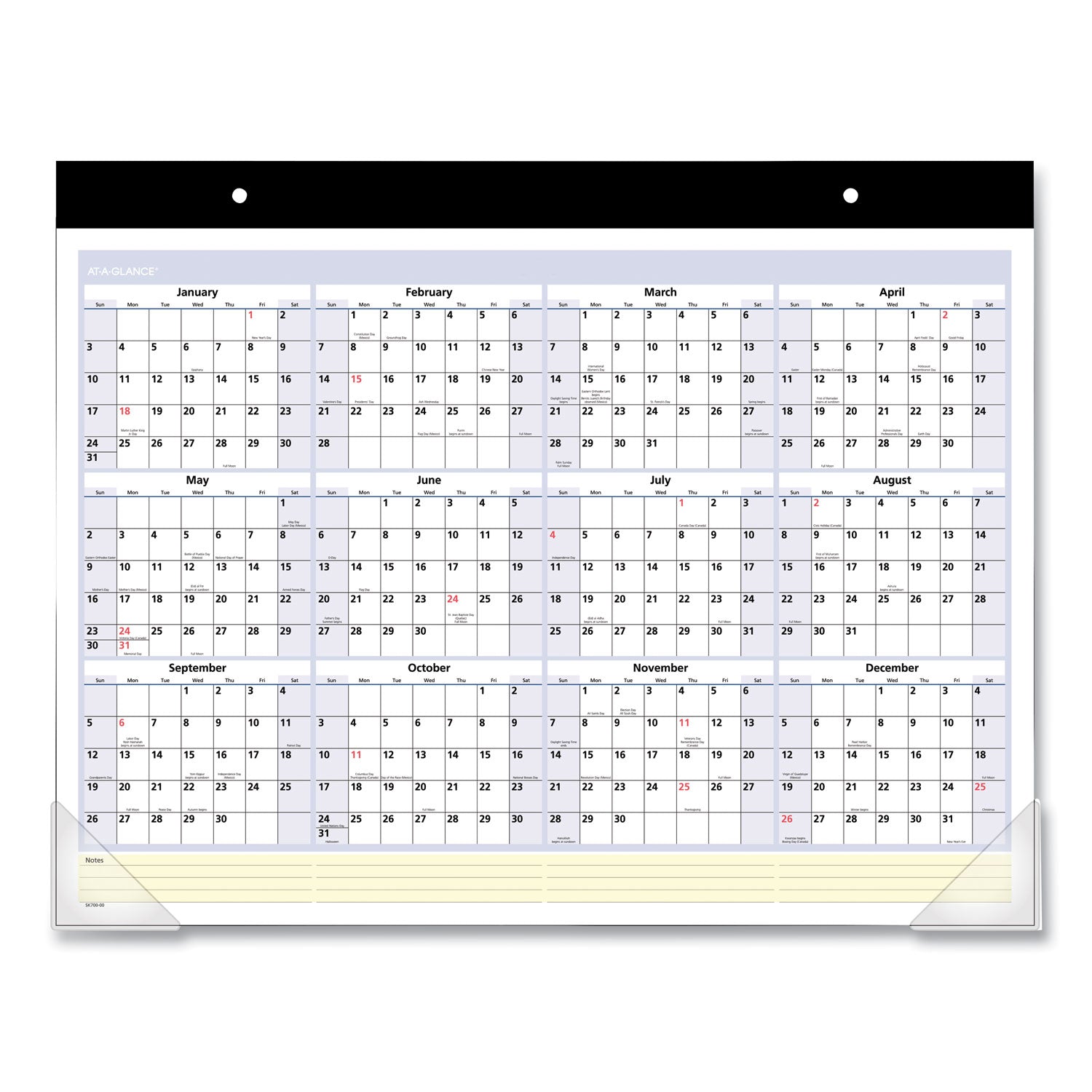 AT-A-GLANCE® QuickNotes Desk Pad, 22 x 17, White/Blue/Yellow Sheets, Black Binding, Clear Corners, 13-Month: Jan 2025 to Jan 2026