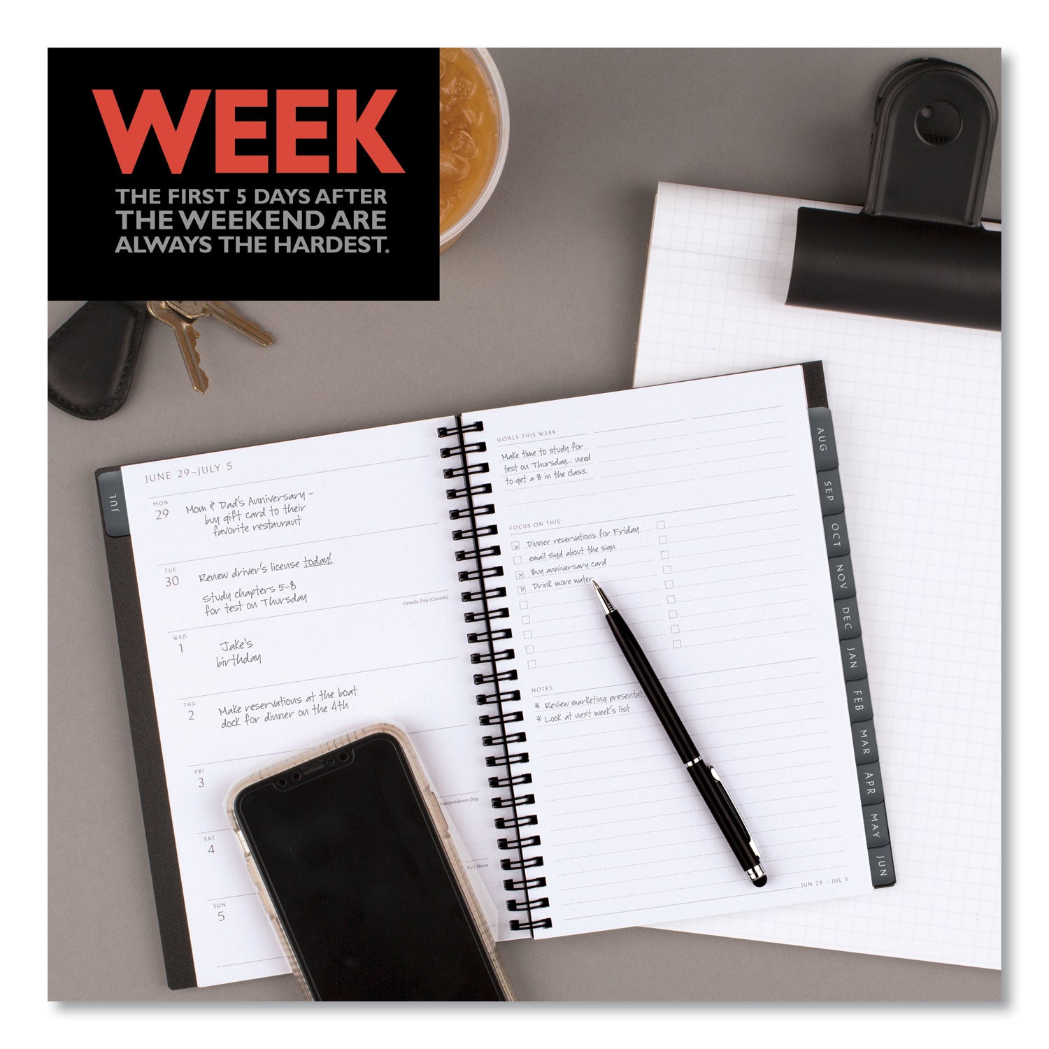 AT-A-GLANCE® Elevation Academic Weekly/Monthly Planner, 8.5 x 5.5, Black Cover, 12-Month (July to June): 2024 to 2025