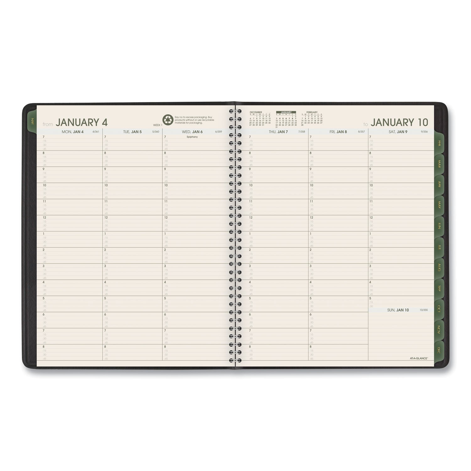 AT-A-GLANCE® Recycled Weekly Vertical-Column Format Appointment Book, 8.75 x 7, Black Cover, 12-Month (Jan to Dec): 2025