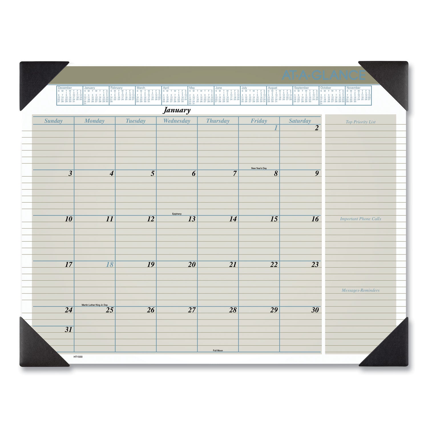 Executive Monthly Desk Pad Calendar, 22 x 17, White Sheets, Black Corners, 12-Month (Jan to Dec): 2025