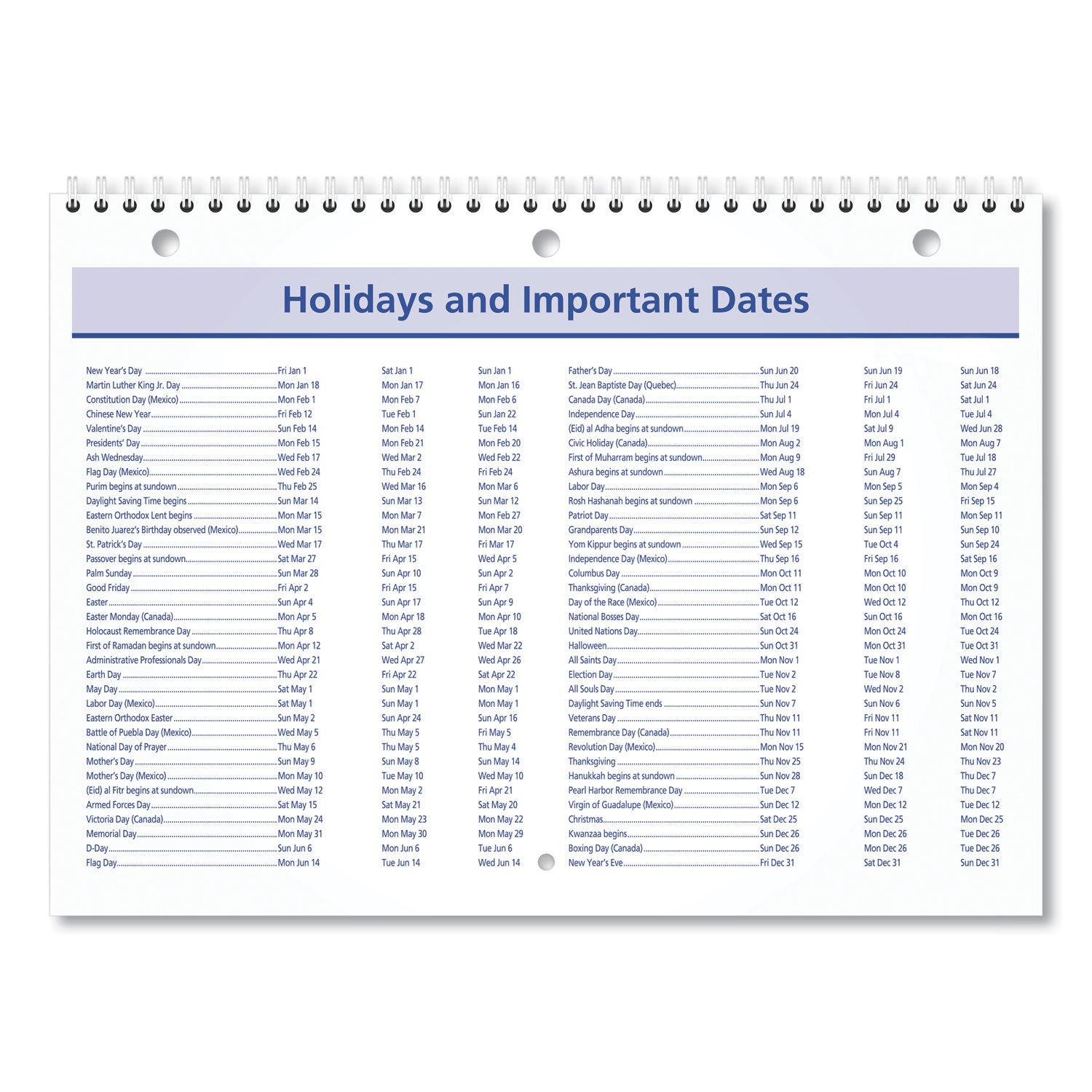 AT-A-GLANCE® QuickNotes Desk/Wall Calendar, 3-Hole Punched, 11 x 8, White/Blue/Yellow Sheets, 12-Month (Jan to Dec): 2025