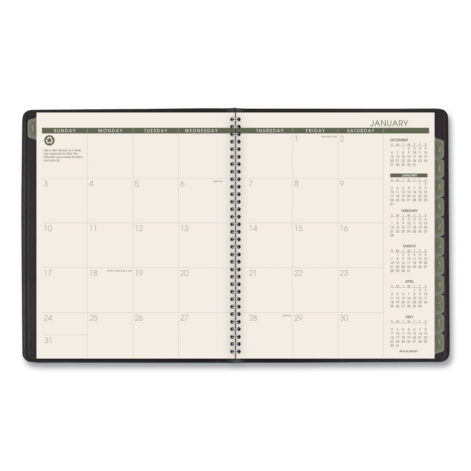 AT-A-GLANCE® Recycled Monthly Planner, 11 x 9, Black Cover, 13-Month: Jan 2025 to Jan 2026