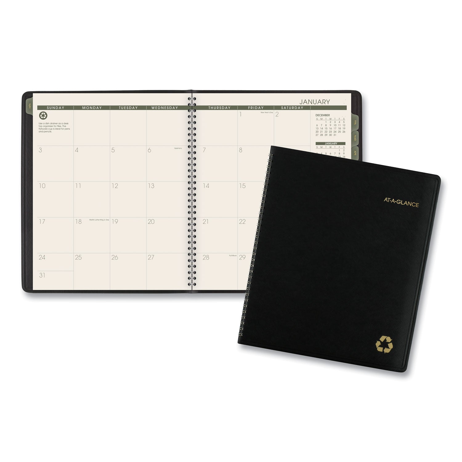 Recycled Monthly Planner, 11 x 9, Black Cover, 13-Month: Jan 2025 to Jan 2026