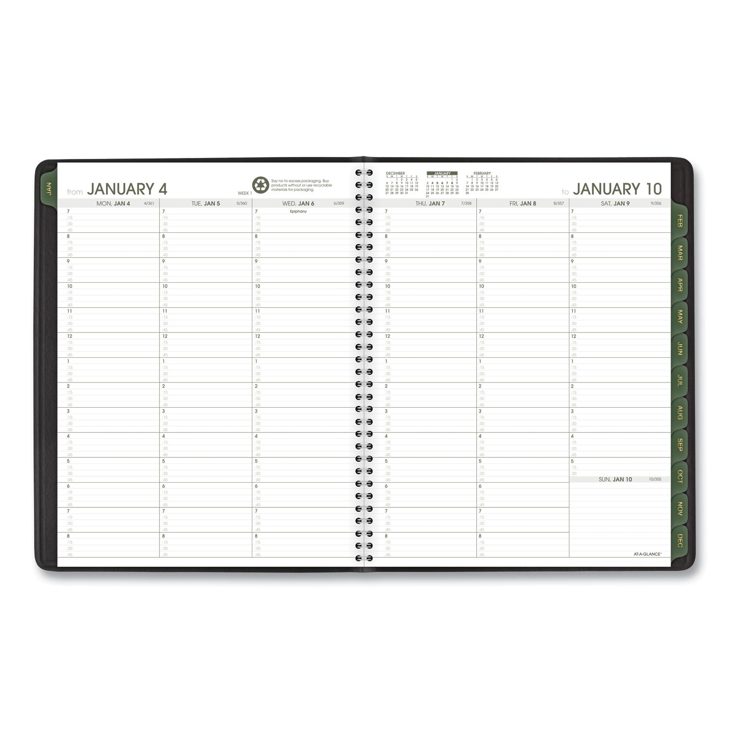 AT-A-GLANCE® Recycled Weekly Vertical-Column Format Appointment Book, 11 x 8.25, Black Cover, 12-Month (Jan to Dec): 2025