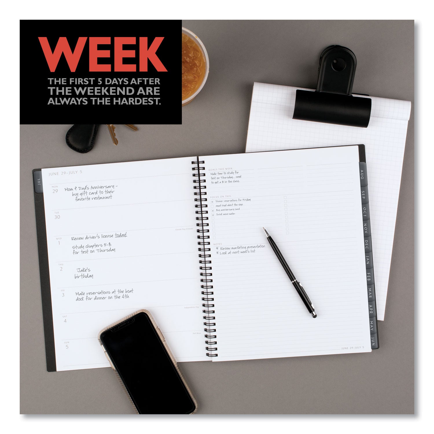 AT-A-GLANCE® Elevation Academic Weekly/Monthly Planner, 11 x 8.5, Black Cover, 12-Month (July to June): 2024 to 2025