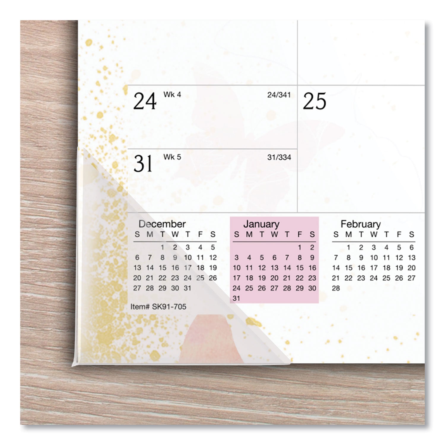 AT-A-GLANCE® Watercolors Monthly Desk Pad Calendar, Butterfly Artwork, 17.75 x 11, White Sheets, Purple Binding, 12-Month (Jan-Dec): 2025