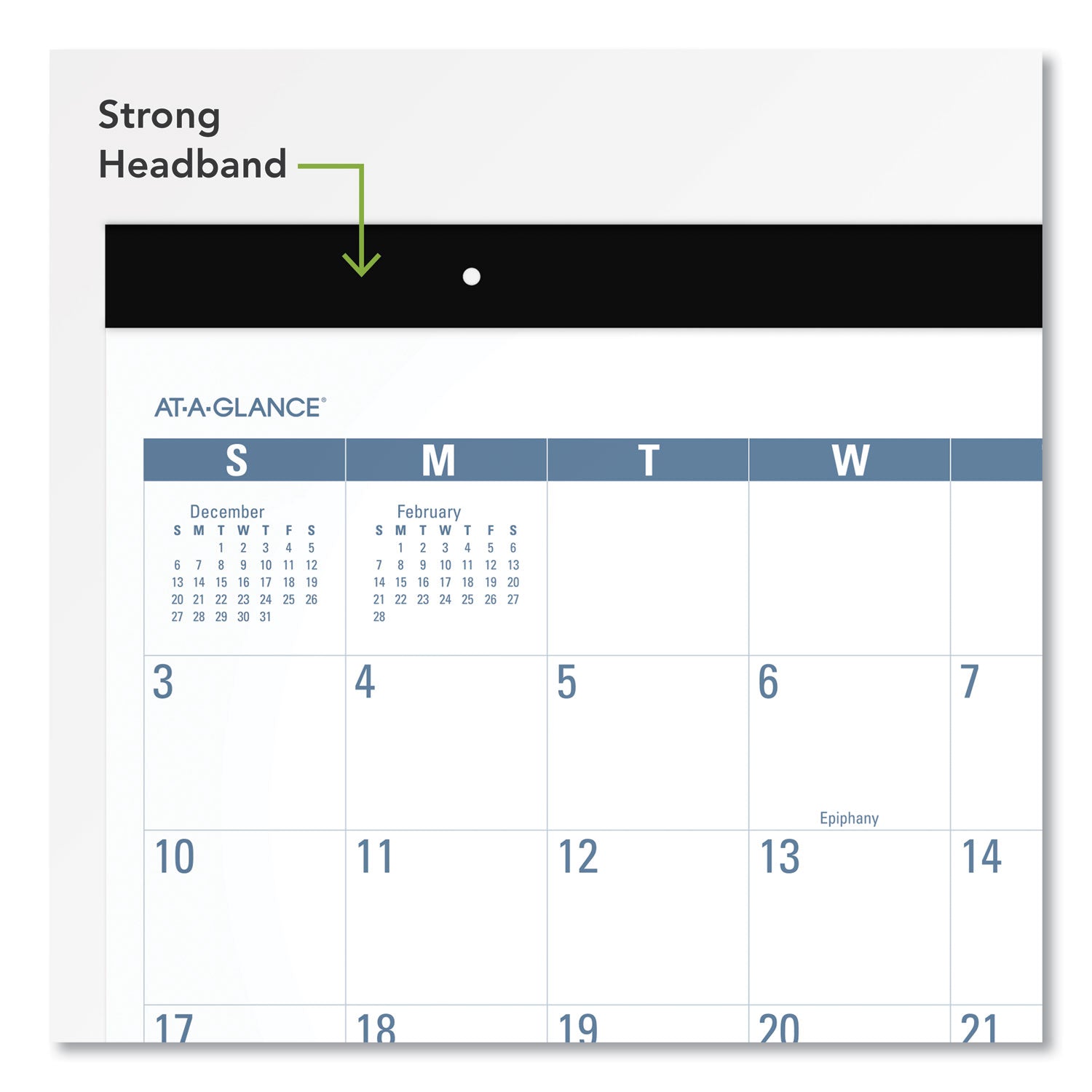 AT-A-GLANCE® Easy-to-Read Monthly Desk Pad, 22 x 17, White/Blue Sheets, Black Binding, Clear Corners, 12-Month (Jan to Dec): 2025