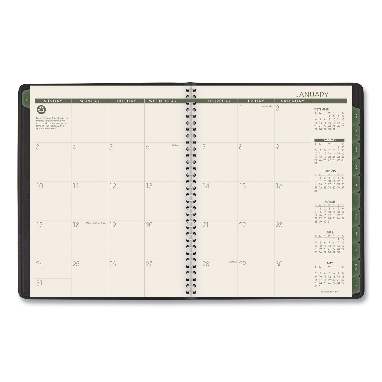 AT-A-GLANCE® Recycled Weekly Vertical-Column Format Appointment Book, 8.75 x 7, Black Cover, 12-Month (Jan to Dec): 2025