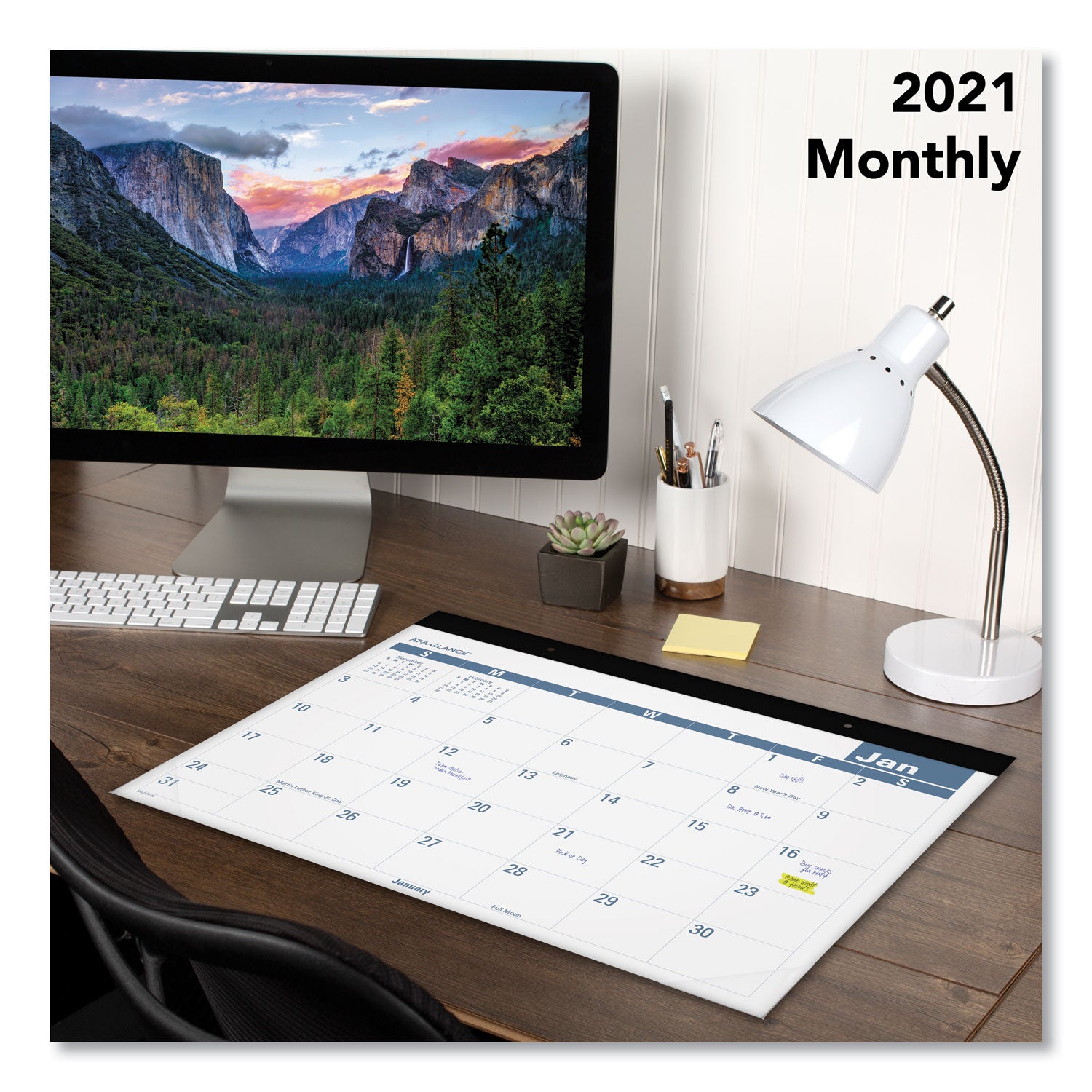 AT-A-GLANCE® Easy-to-Read Monthly Desk Pad, 22 x 17, White/Blue Sheets, Black Binding, Clear Corners, 12-Month (Jan to Dec): 2025