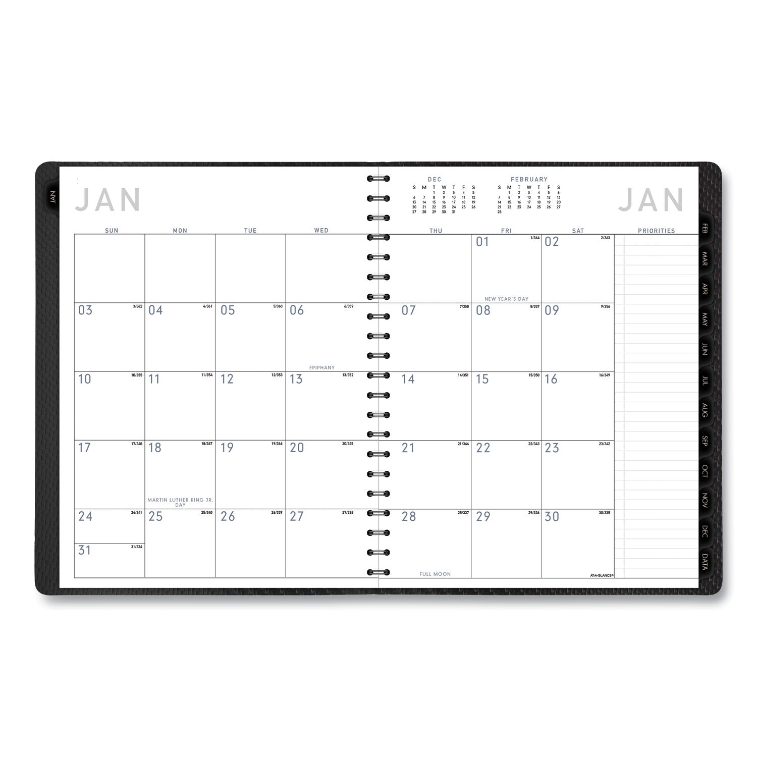 AT-A-GLANCE® Contemporary Weekly/Monthly Planner, Vertical-Column Format, 11 x 8.25, Graphite Cover, 12-Month (Jan to Dec): 2025