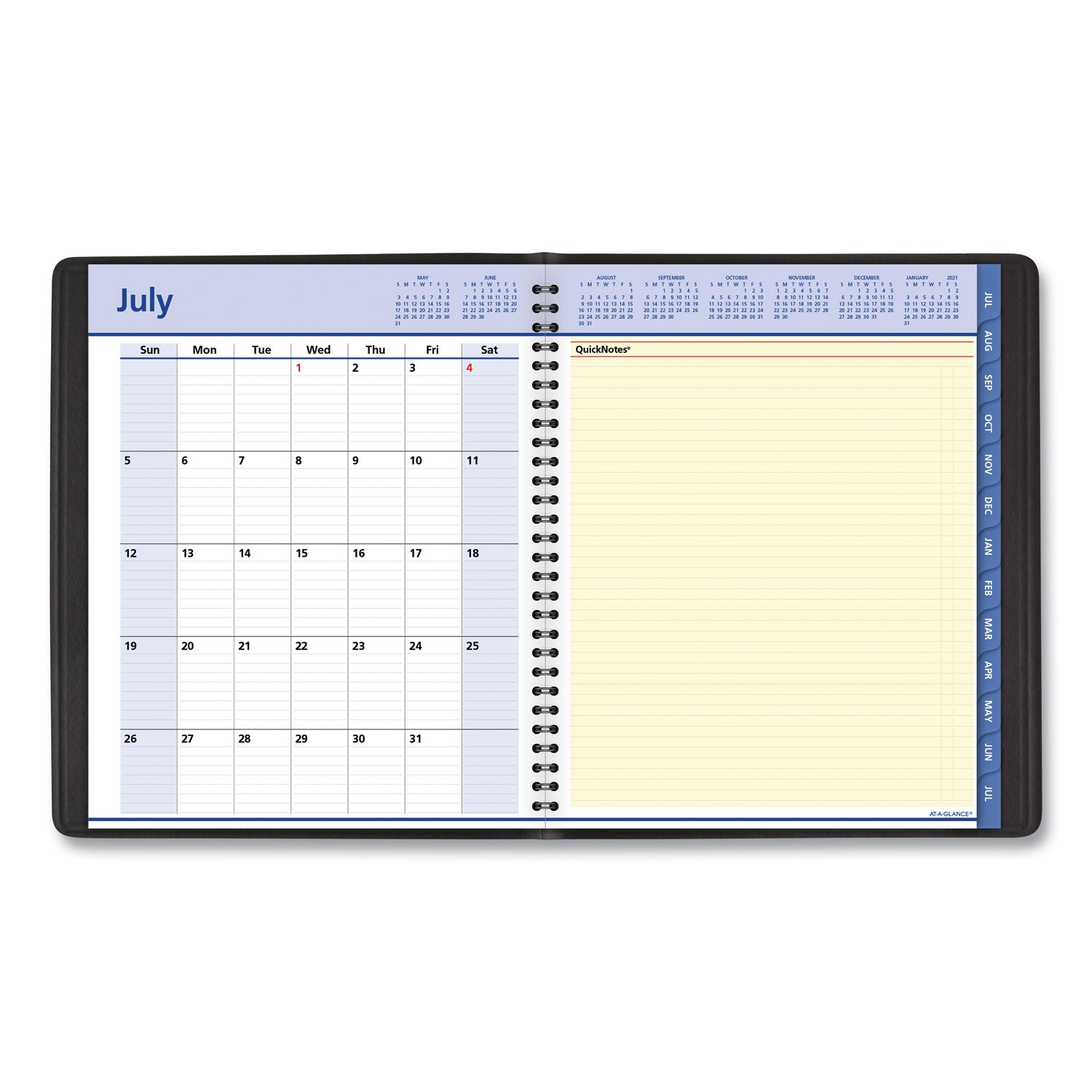 AT-A-GLANCE® QuickNotes Weekly/Monthly Planner, 10 x 8, Black Cover, 12-Month (July to June): 2024 to 2025