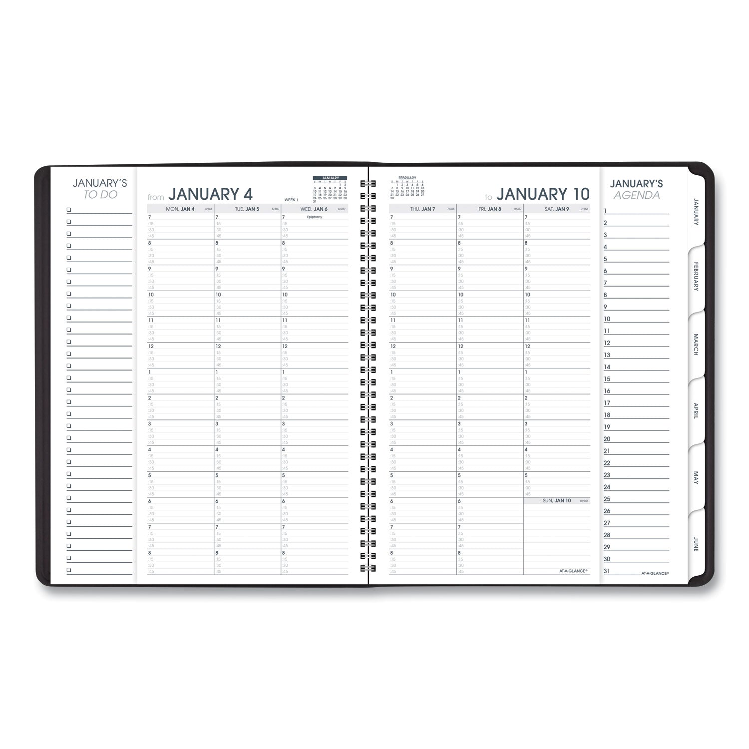 AT-A-GLANCE® Triple View Weekly Vertical-Column Format Appointment Book, 11 x 8.25, Black Cover, 12-Month (Jan to Dec): 2025