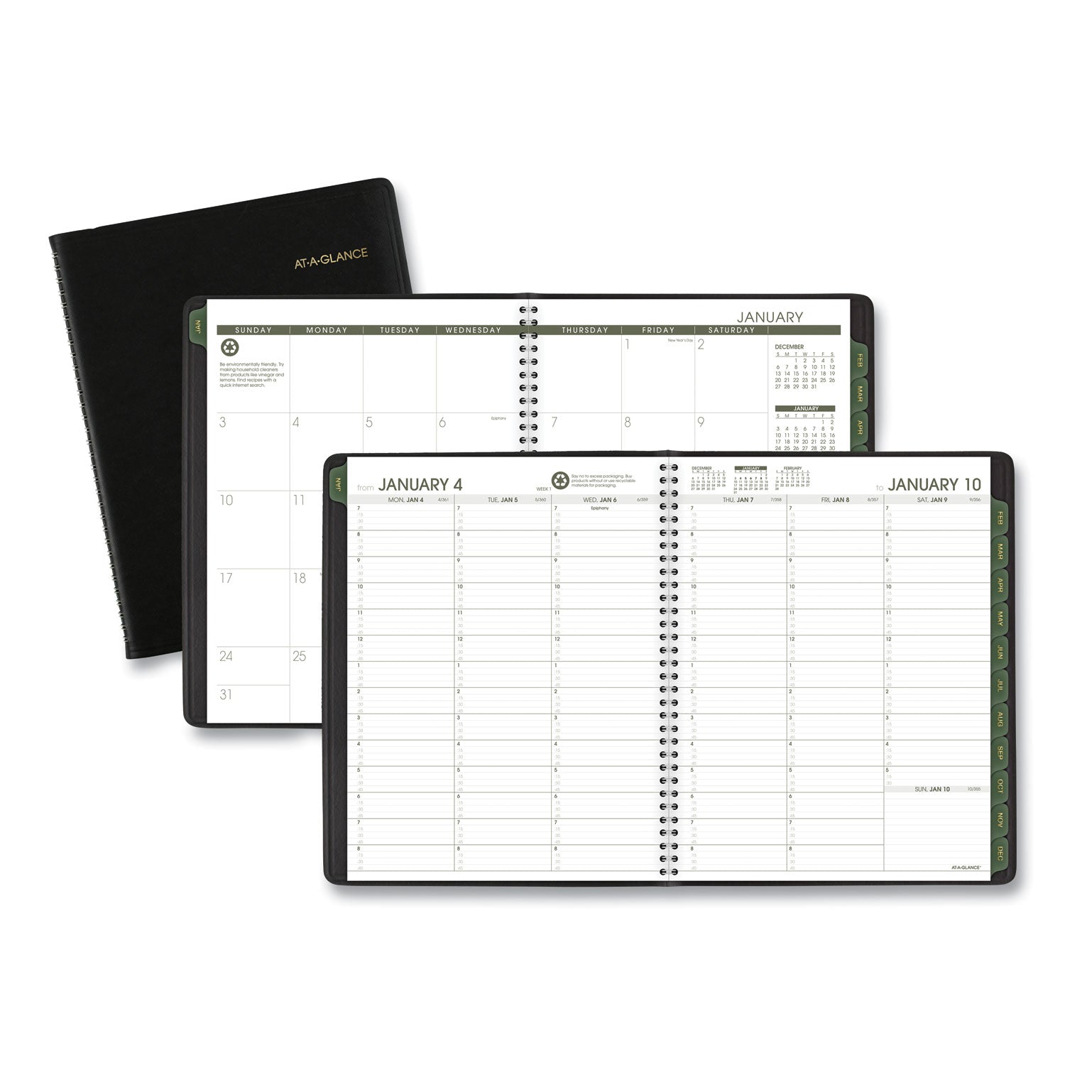 Recycled Weekly Vertical-Column Format Appointment Book, 11 x 8.25, Black Cover, 12-Month (Jan to Dec): 2025