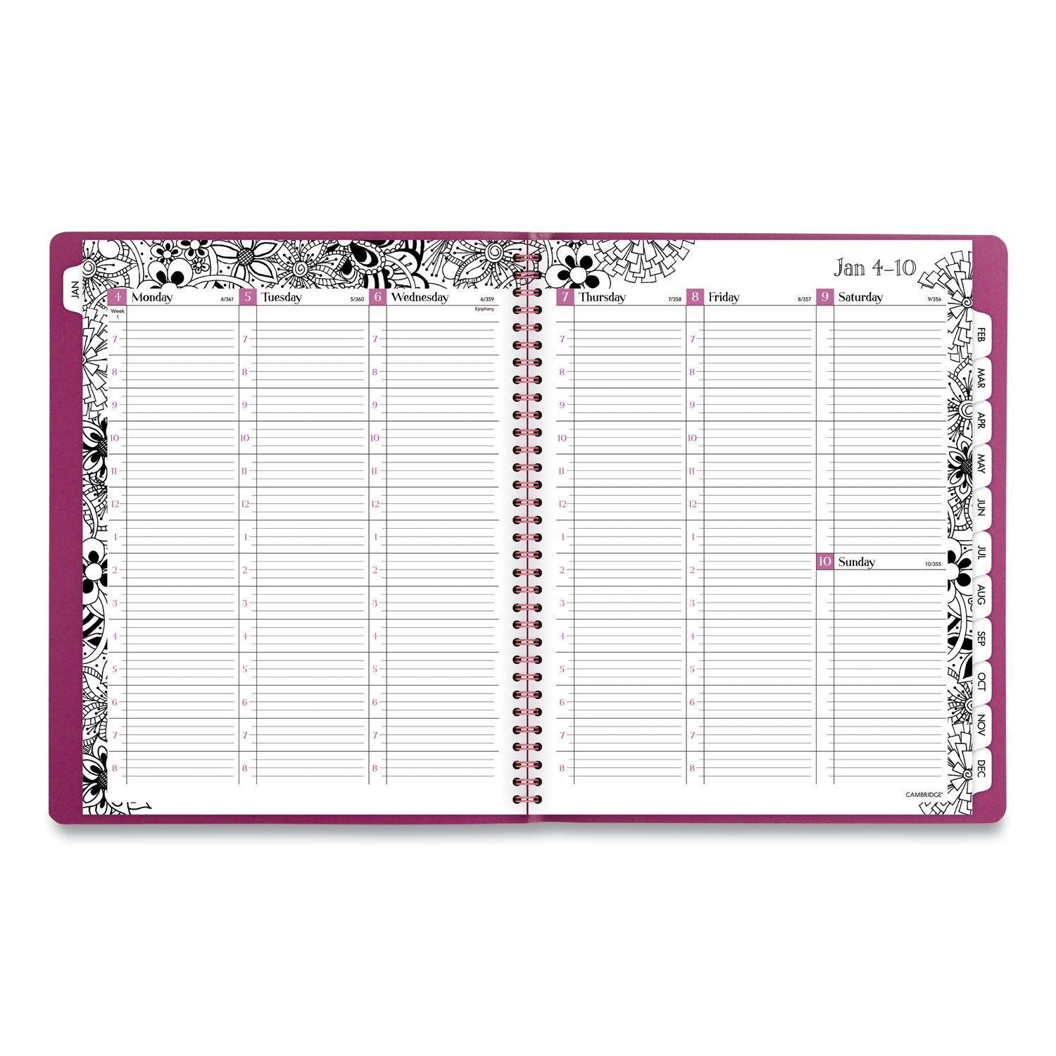 Cambridge® Floradoodle Weekly/Monthly Professional Planner, Floral Artwork, 11 x 8.5, Black/White Cover, 12-Month (Jan-Dec): 2025