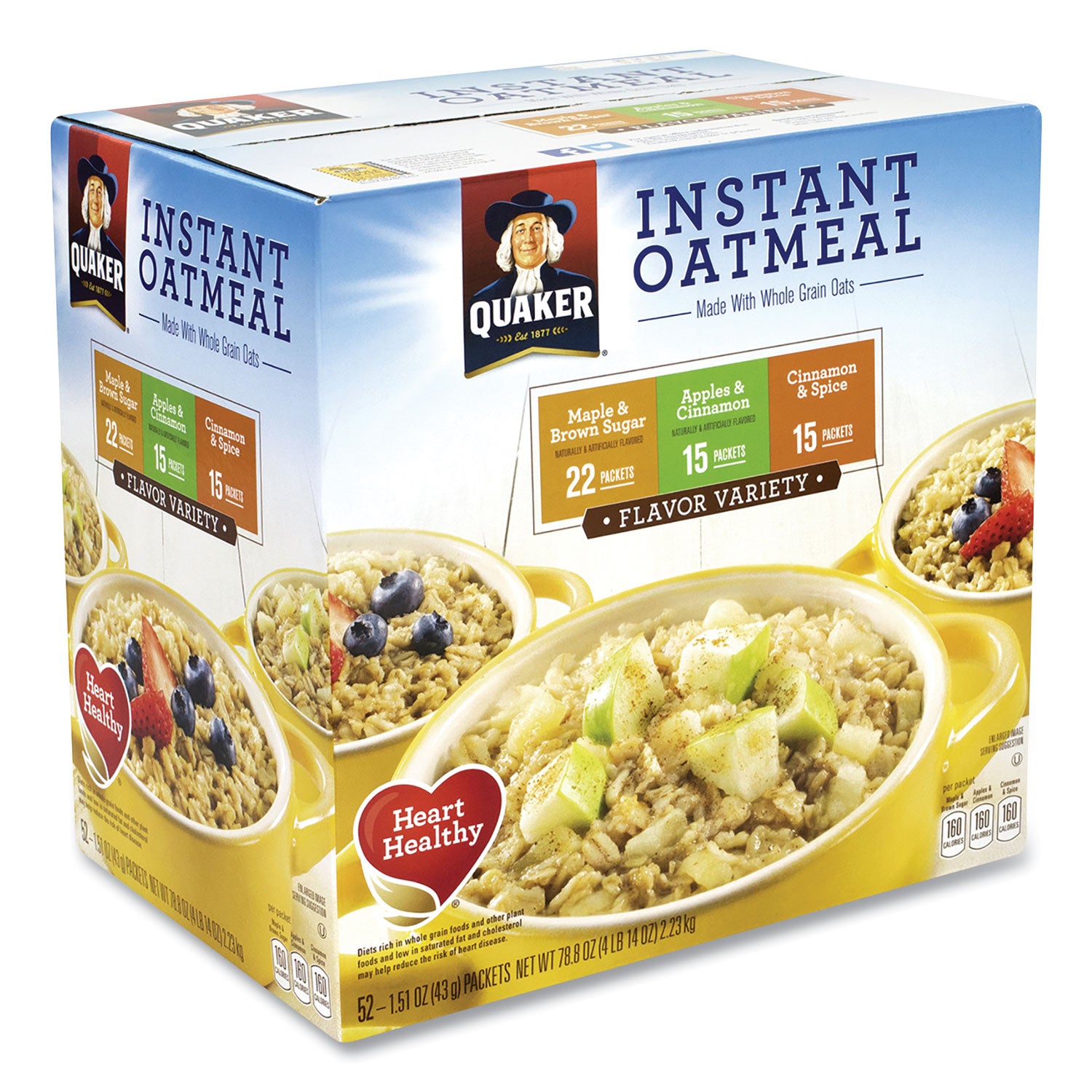 Instant Oatmeal, Assorted Varieties, 1.51 oz Envelope, 52/Carton