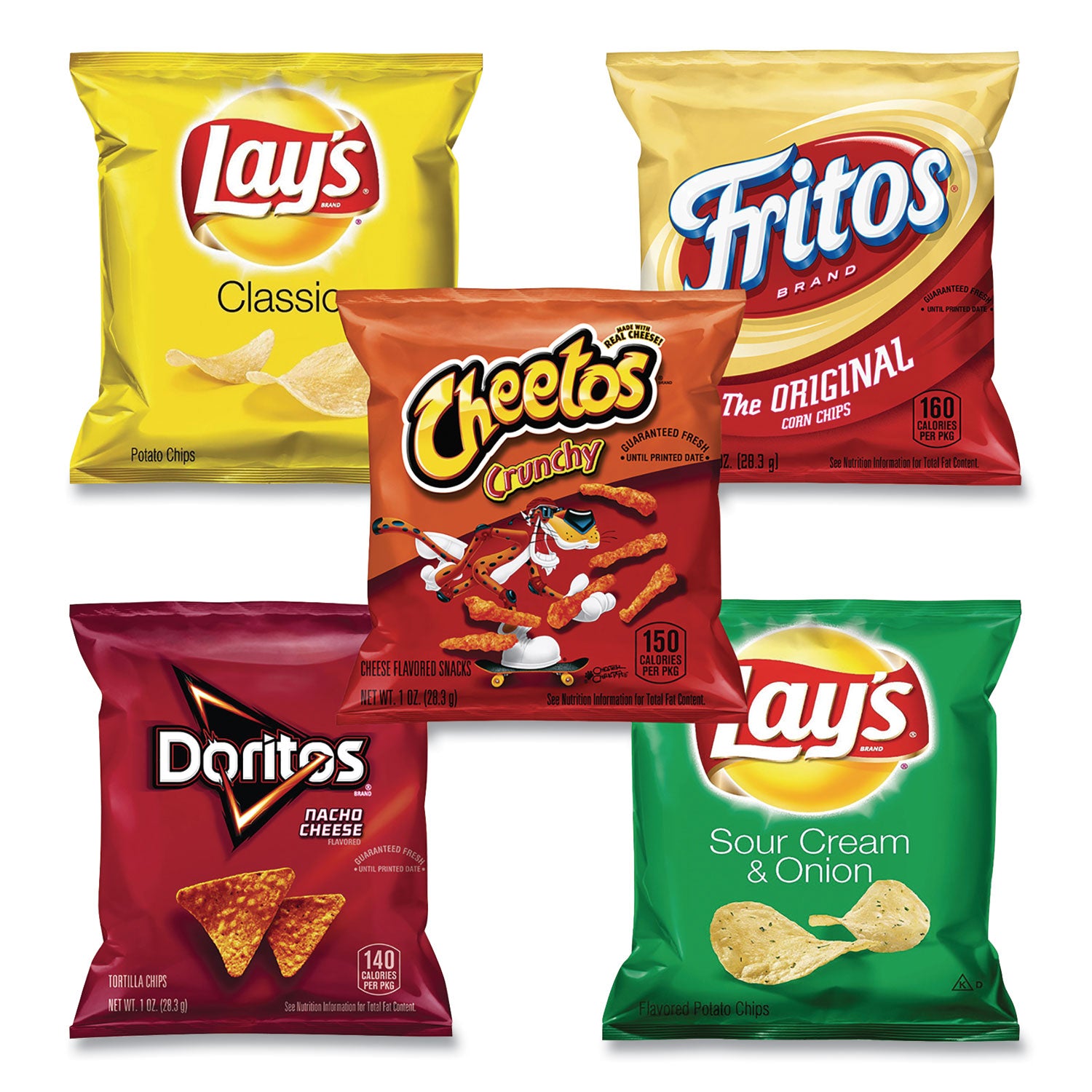 Potato Chips Bags Variety Pack, Assorted Flavors, 1 oz Bag, 50 Bags/Carton