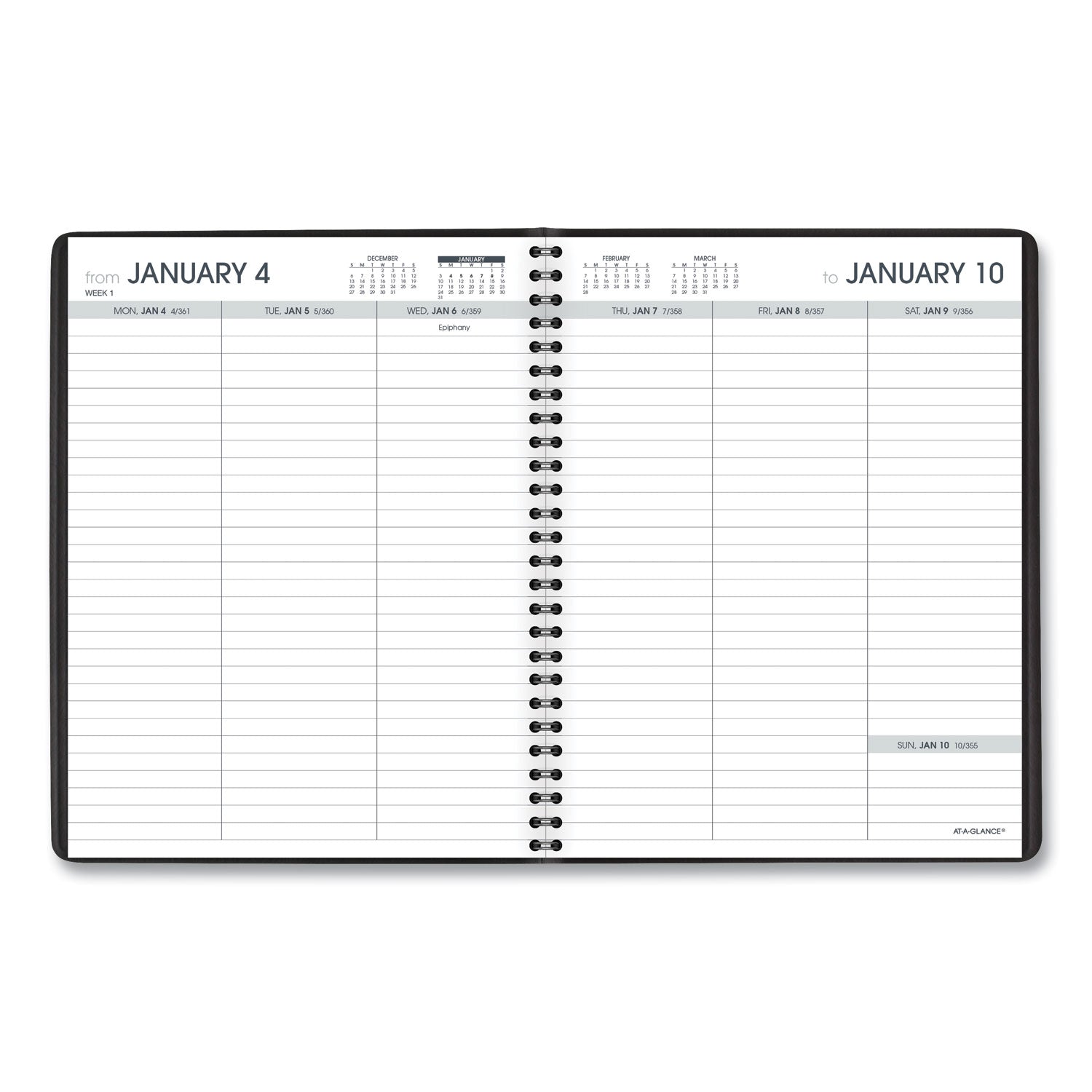 AT-A-GLANCE® Weekly Planner Ruled for Open Scheduling, 8.75 x 6.75, Black Cover, 12-Month (Jan to Dec): 2025