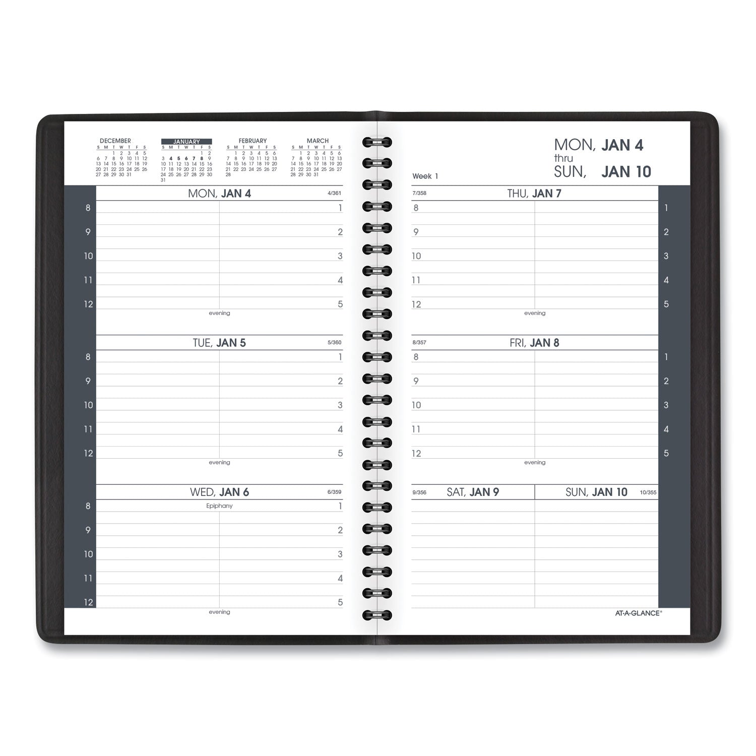 AT-A-GLANCE® Weekly Block Format Appointment Book Ruled for Hourly Appointments, 8 x 5, Black Cover, 12-Month (Jan to Dec): 2025