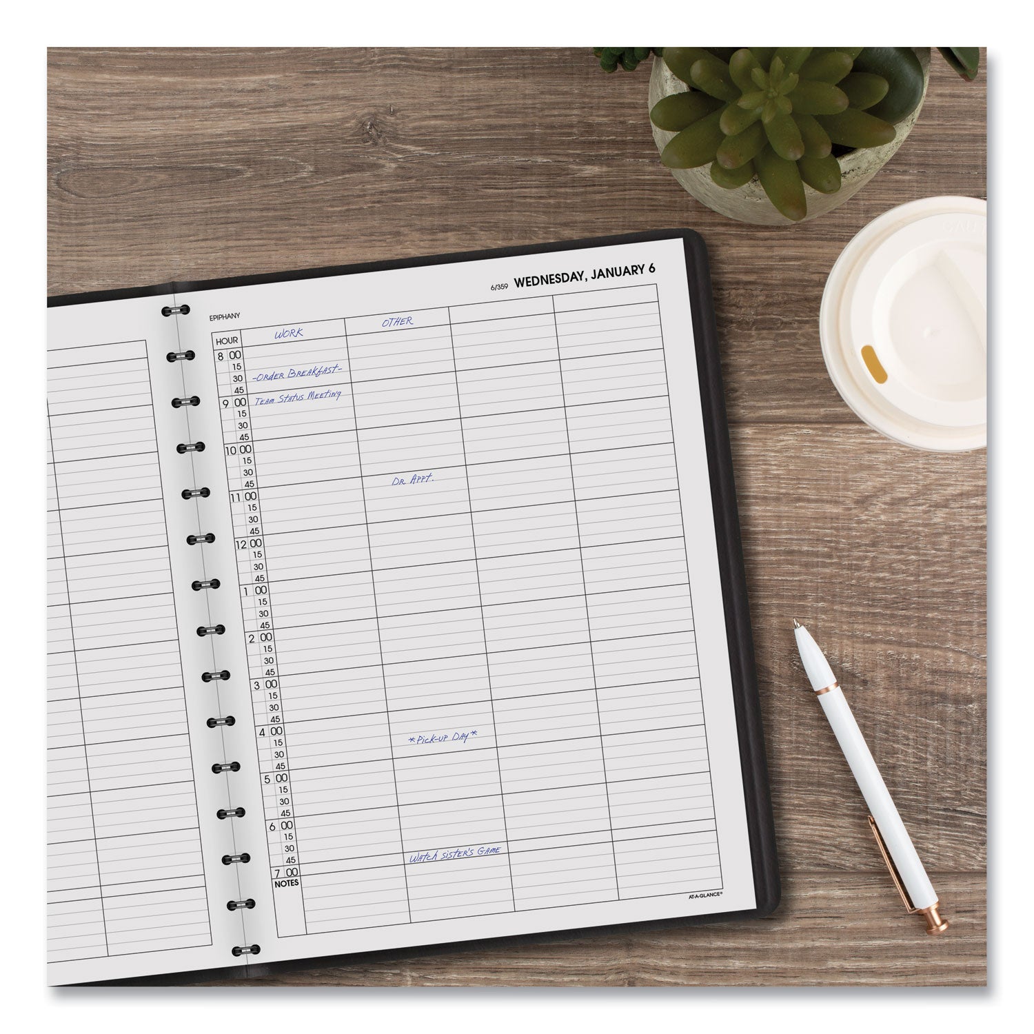 AT-A-GLANCE® Four-Person Group Daily Appointment Book, 11 x 8, Black Cover, 12-Month (Jan to Dec): 2025