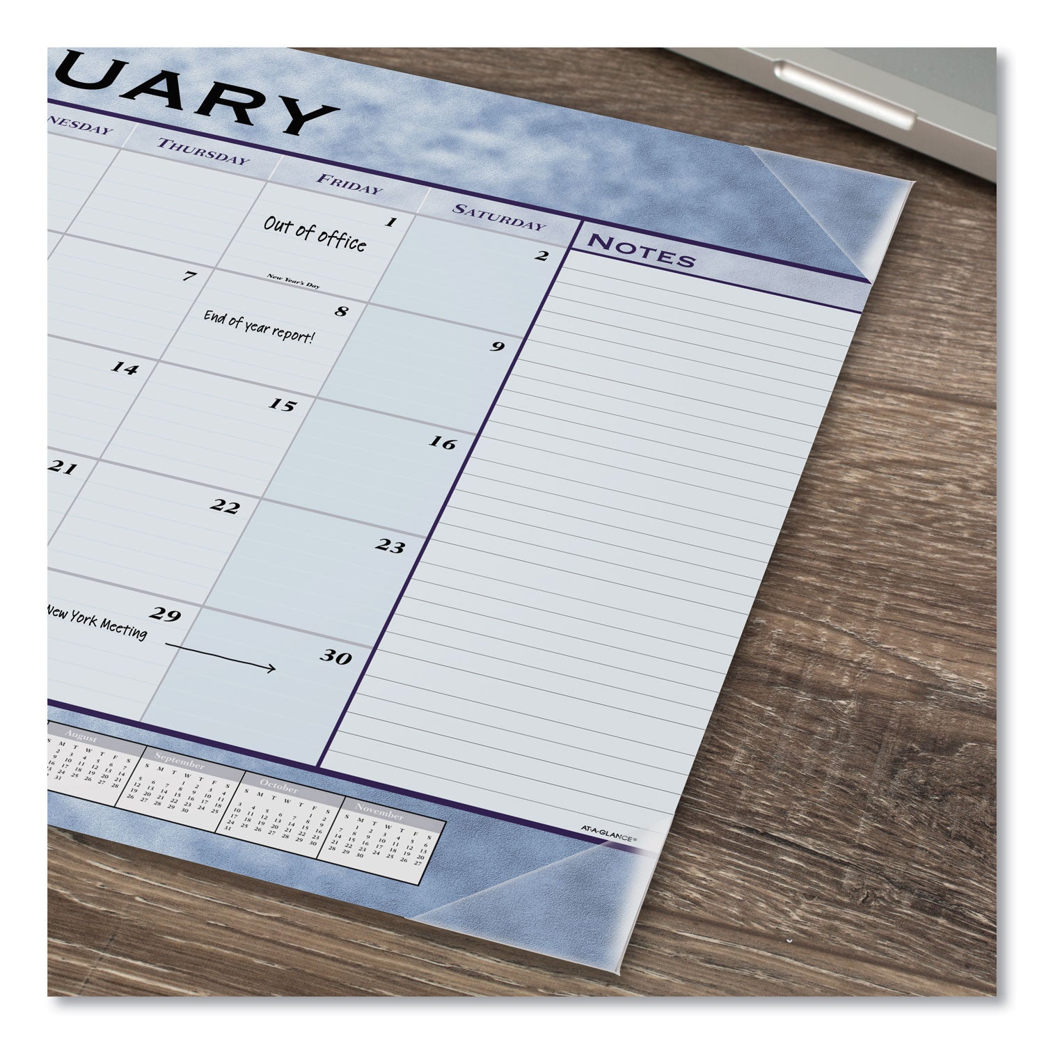 AT-A-GLANCE® Slate Blue Desk Pad, 22 x 17, Blue Sheets, Clear Corners, 12-Month (Jan to Dec): 2025