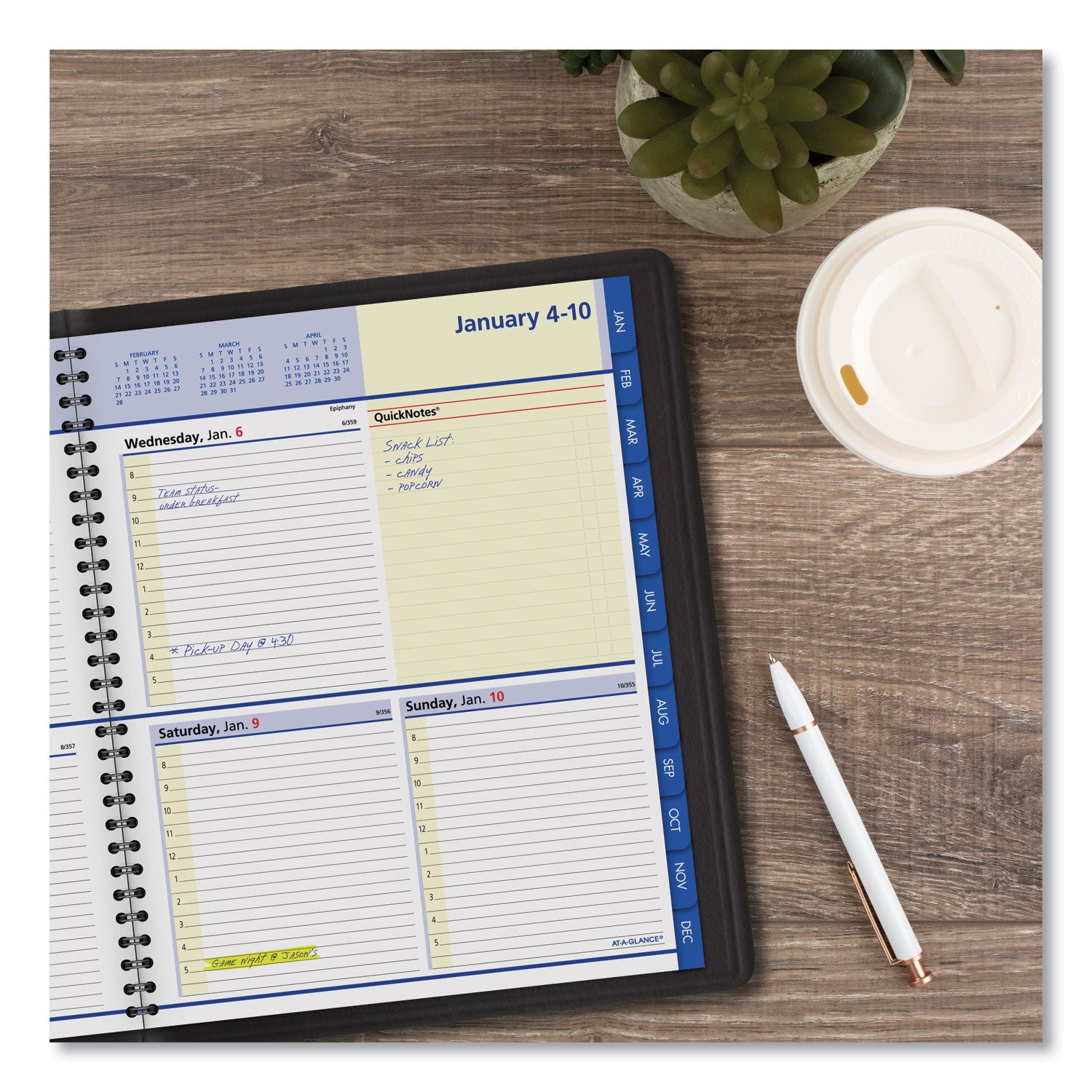 AT-A-GLANCE® QuickNotes Weekly Block Format Appointment Book, 10 x 8, Black Cover, 12-Month (Jan to Dec): 2025