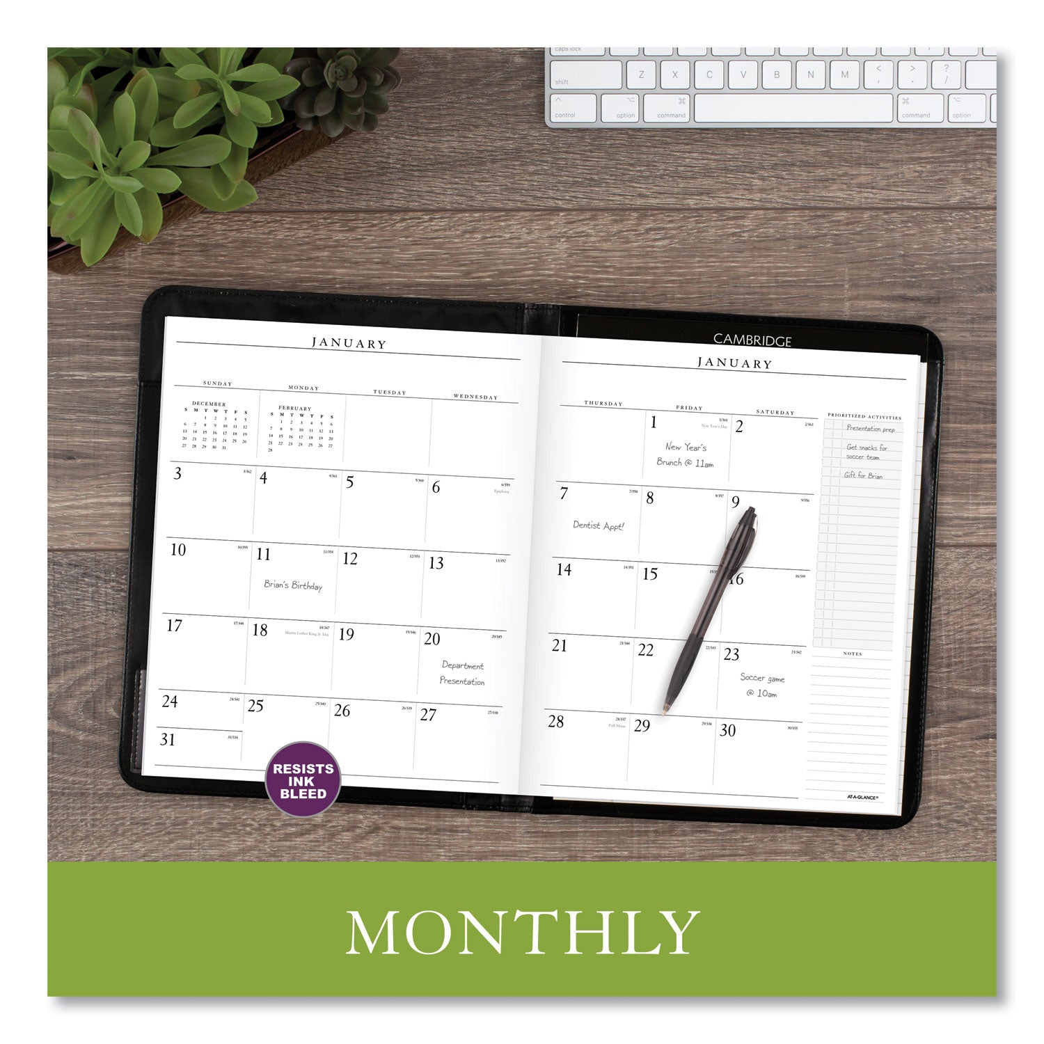 AT-A-GLANCE® Executive Monthly Padfolio, 11 x 9, Black Cover, 13-Month: Jan 2025 to Jan 2026