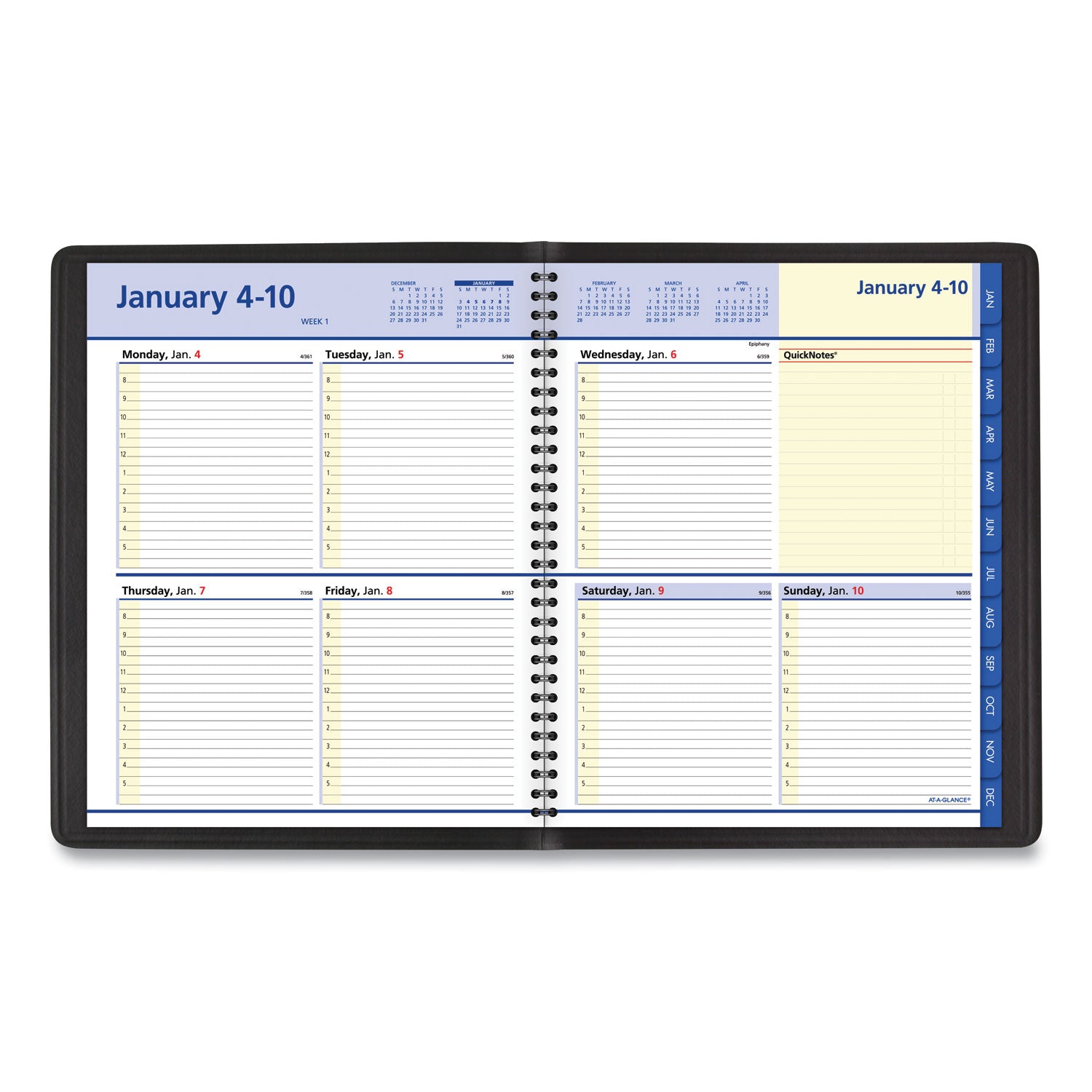 AT-A-GLANCE® QuickNotes Weekly Block Format Appointment Book, 10 x 8, Black Cover, 12-Month (Jan to Dec): 2025