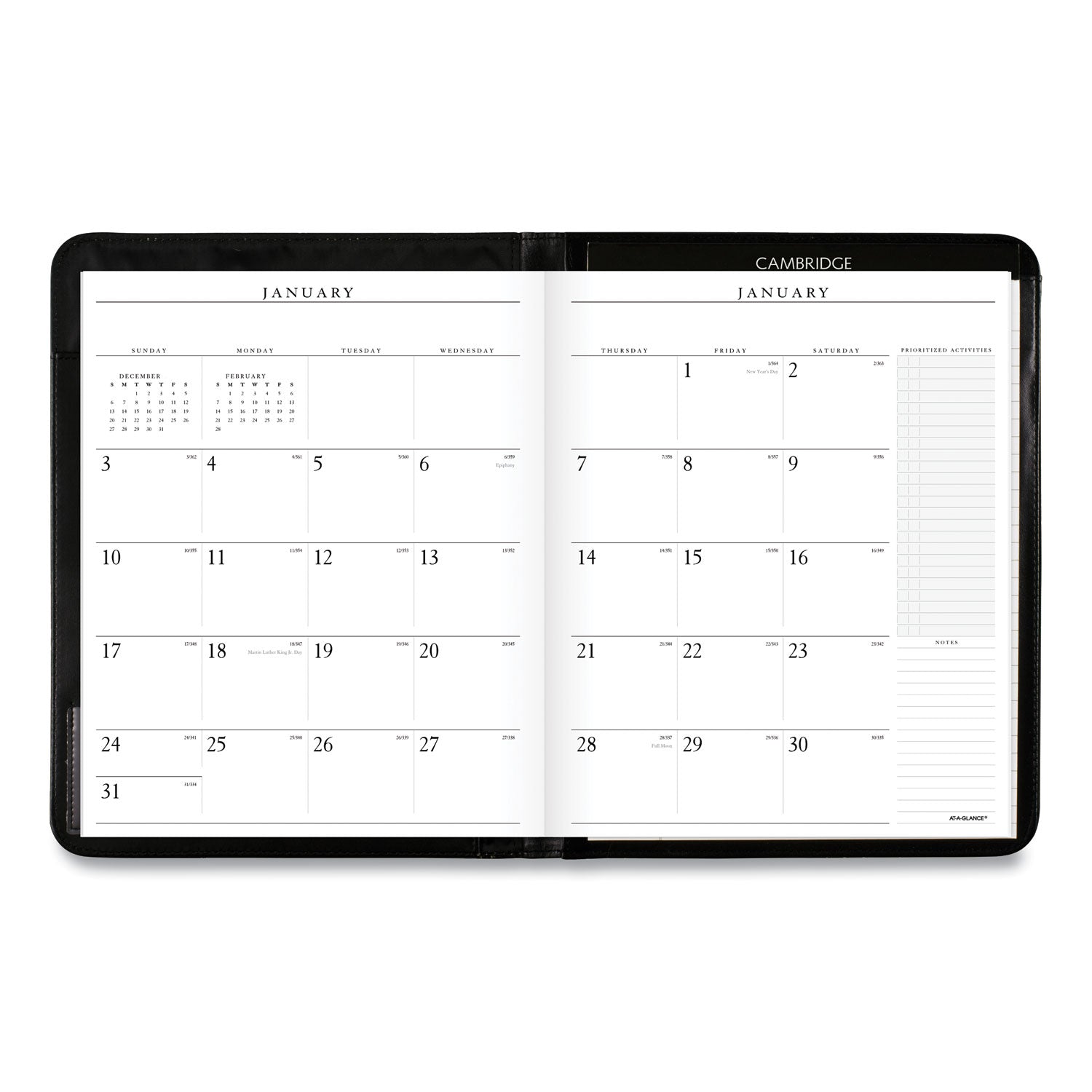 AT-A-GLANCE® Executive Monthly Padfolio, 11 x 9, Black Cover, 13-Month: Jan 2025 to Jan 2026