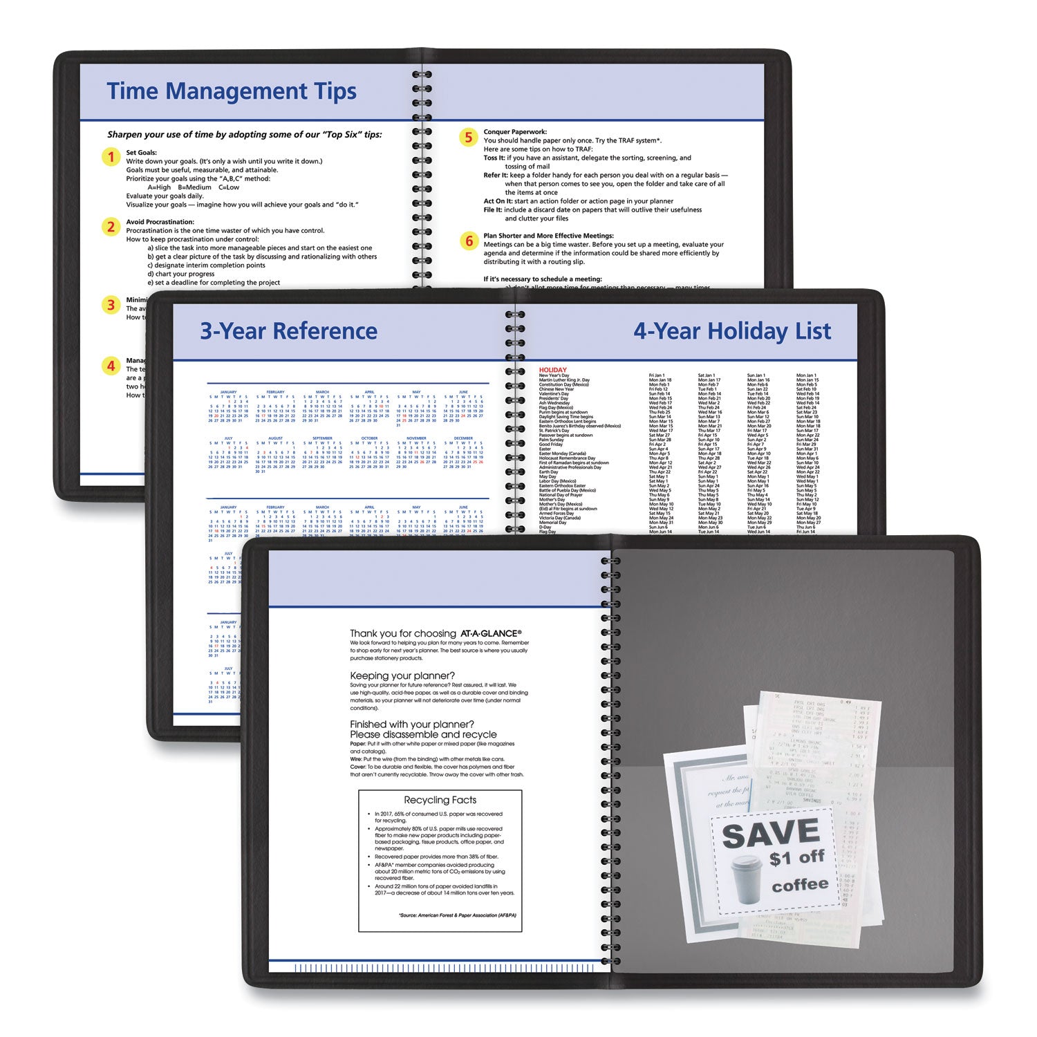 AT-A-GLANCE® QuickNotes Weekly Block Format Appointment Book, 10 x 8, Black Cover, 12-Month (Jan to Dec): 2025